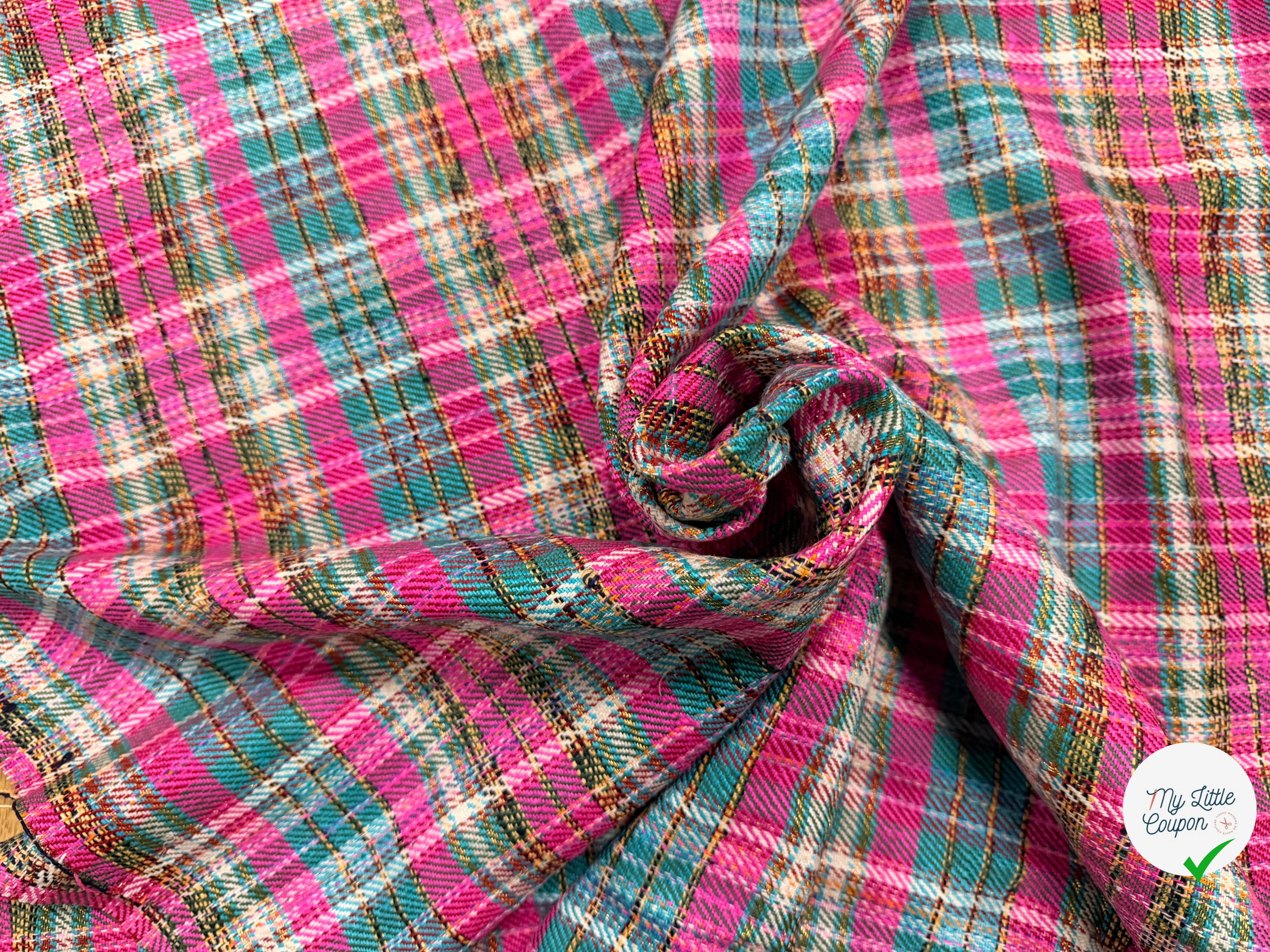 TWEED SOIE WOVEN SILK TARTAN ROSE VERT - My Little Coupon