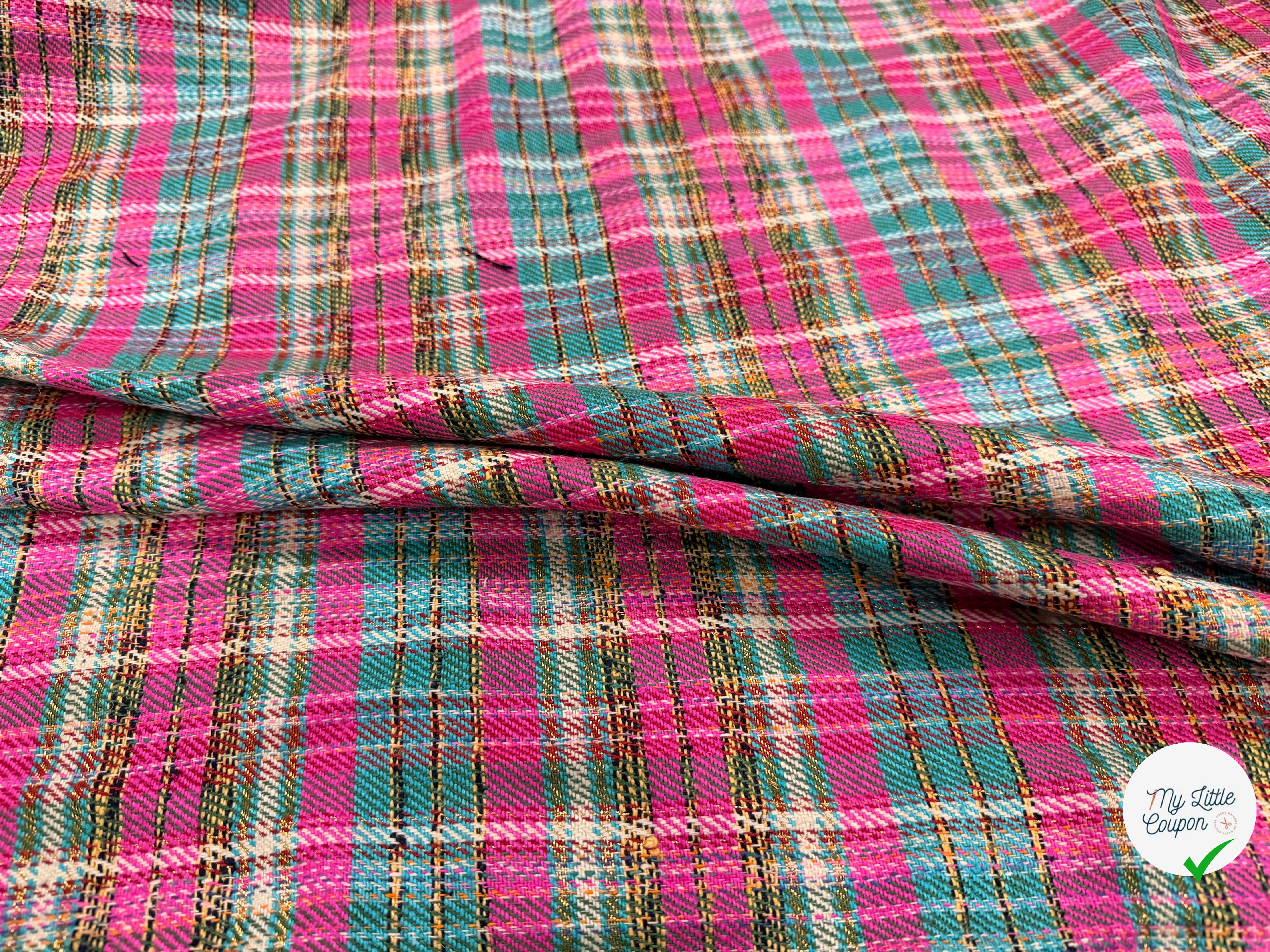 TWEED SOIE WOVEN SILK TARTAN ROSE VERT - My Little Coupon