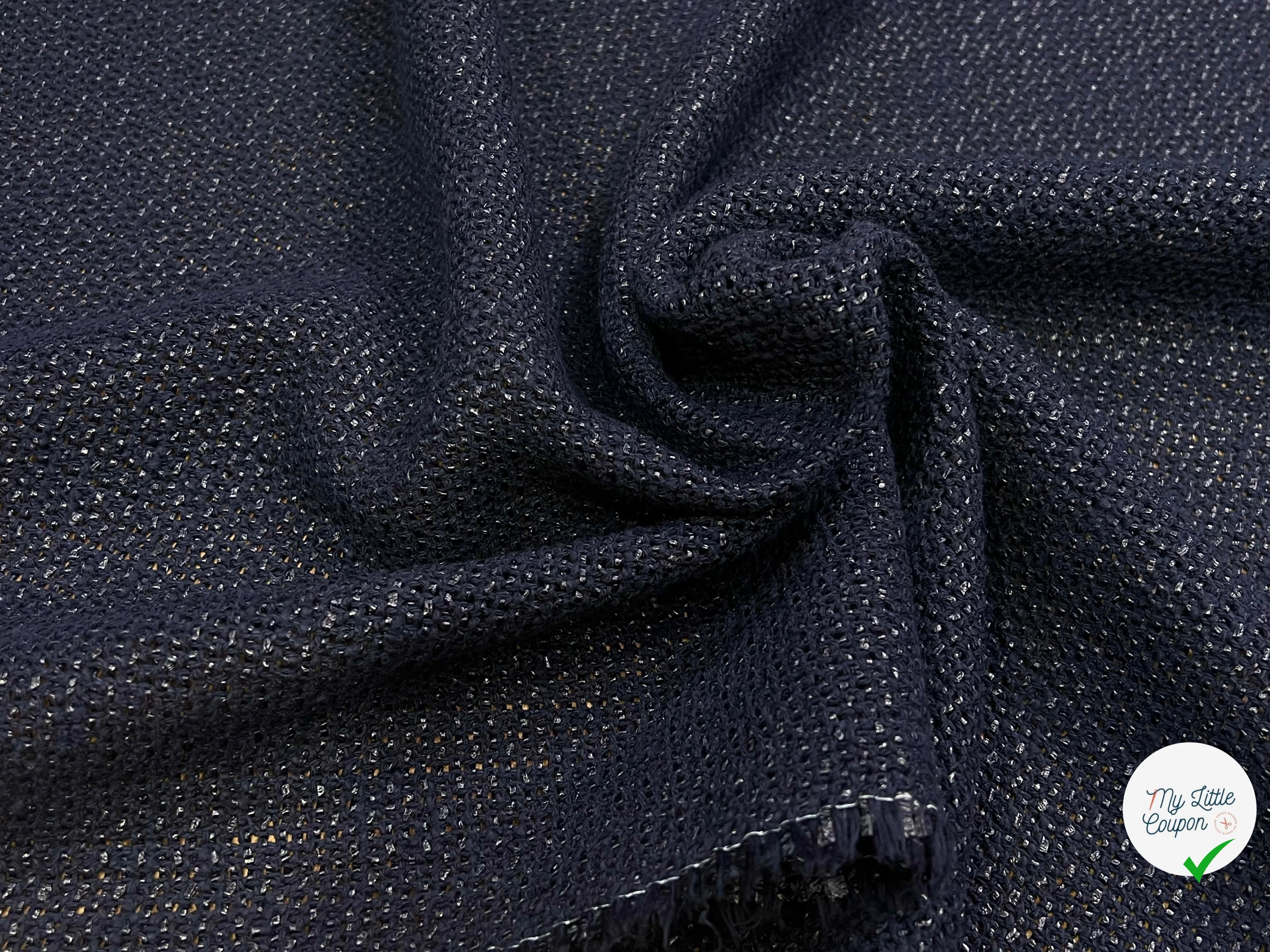 TWEED TECHNIQUE TYPE TOILE DE JUTE BLEU MARINE - My Little Coupon