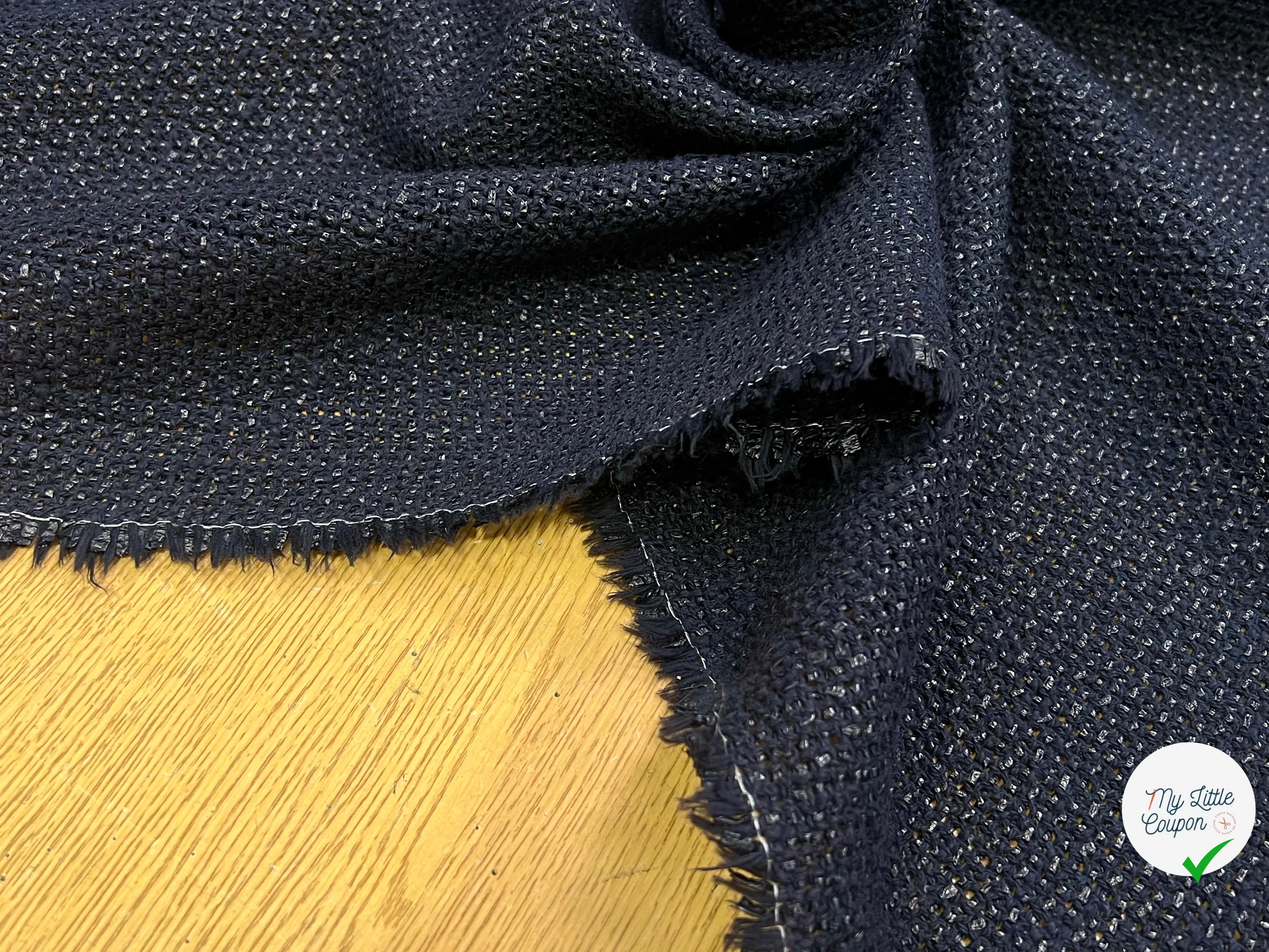 TWEED TECHNIQUE TYPE TOILE DE JUTE BLEU MARINE - My Little Coupon