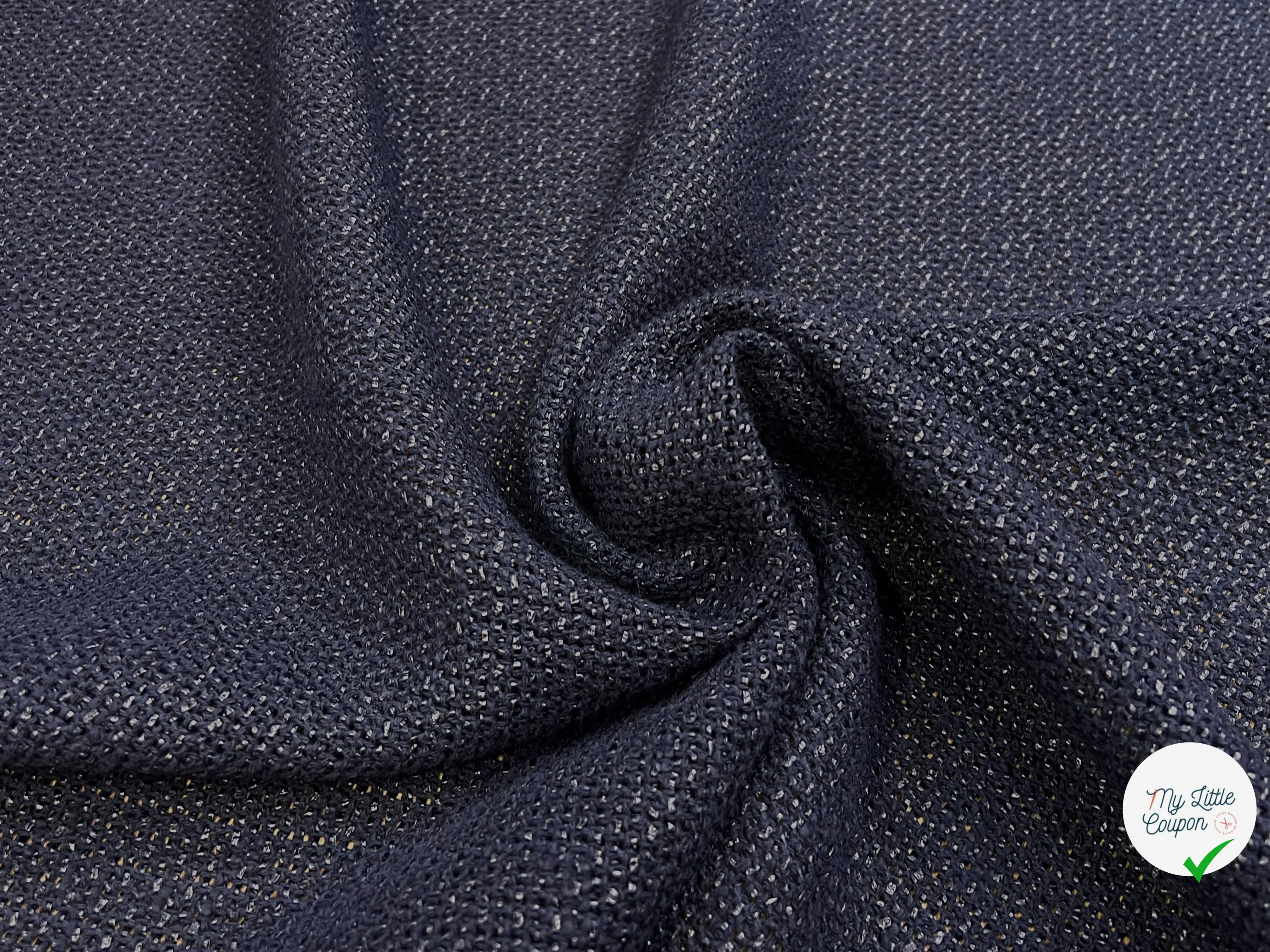 TWEED TECHNIQUE TYPE TOILE DE JUTE BLEU MARINE - My Little Coupon