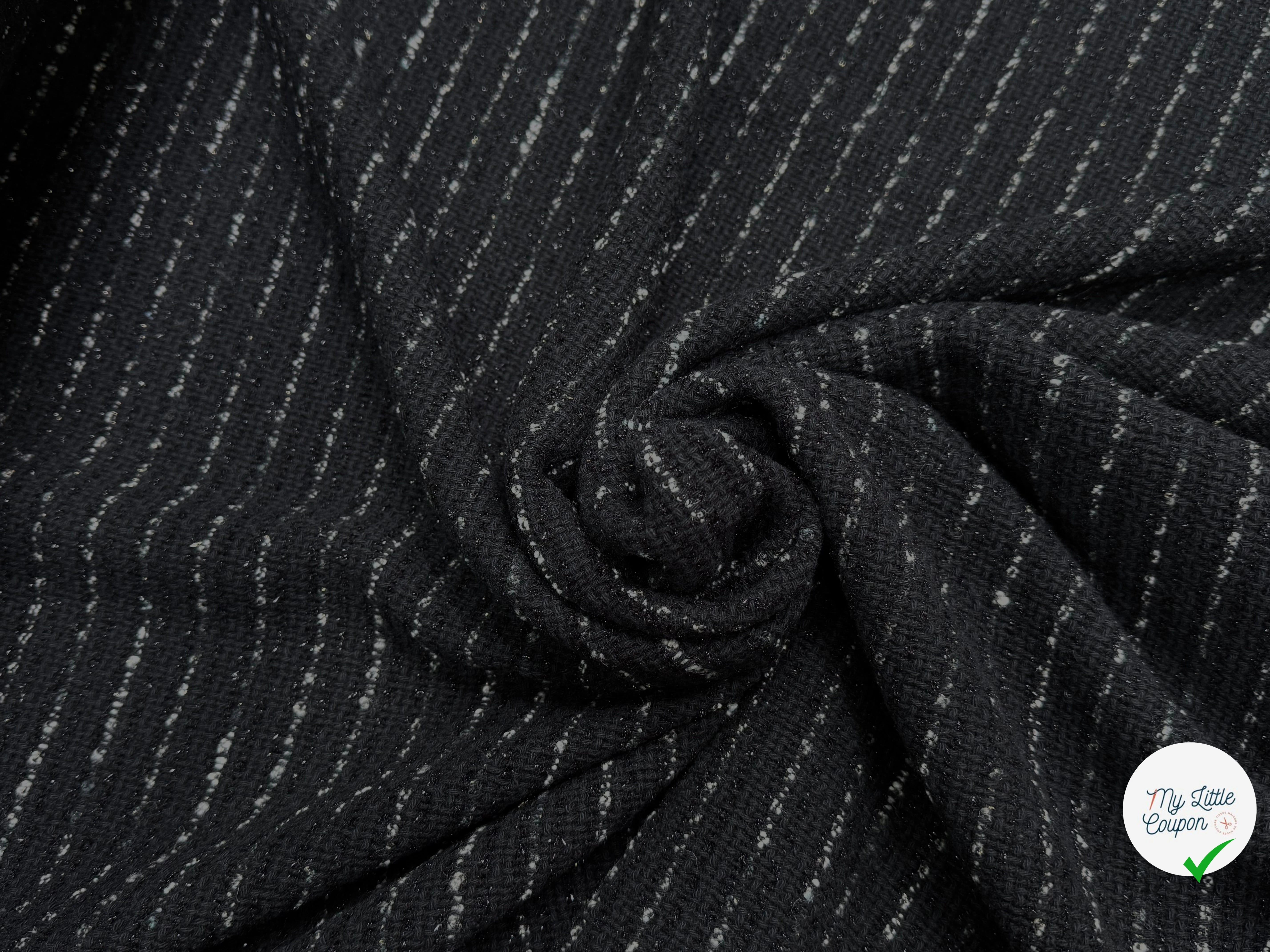 TWEED TRÈS BEAU TISSAGE À RAYURES LOURD 33% COTON NOIR MADE IN ITALY - My Little Coupon