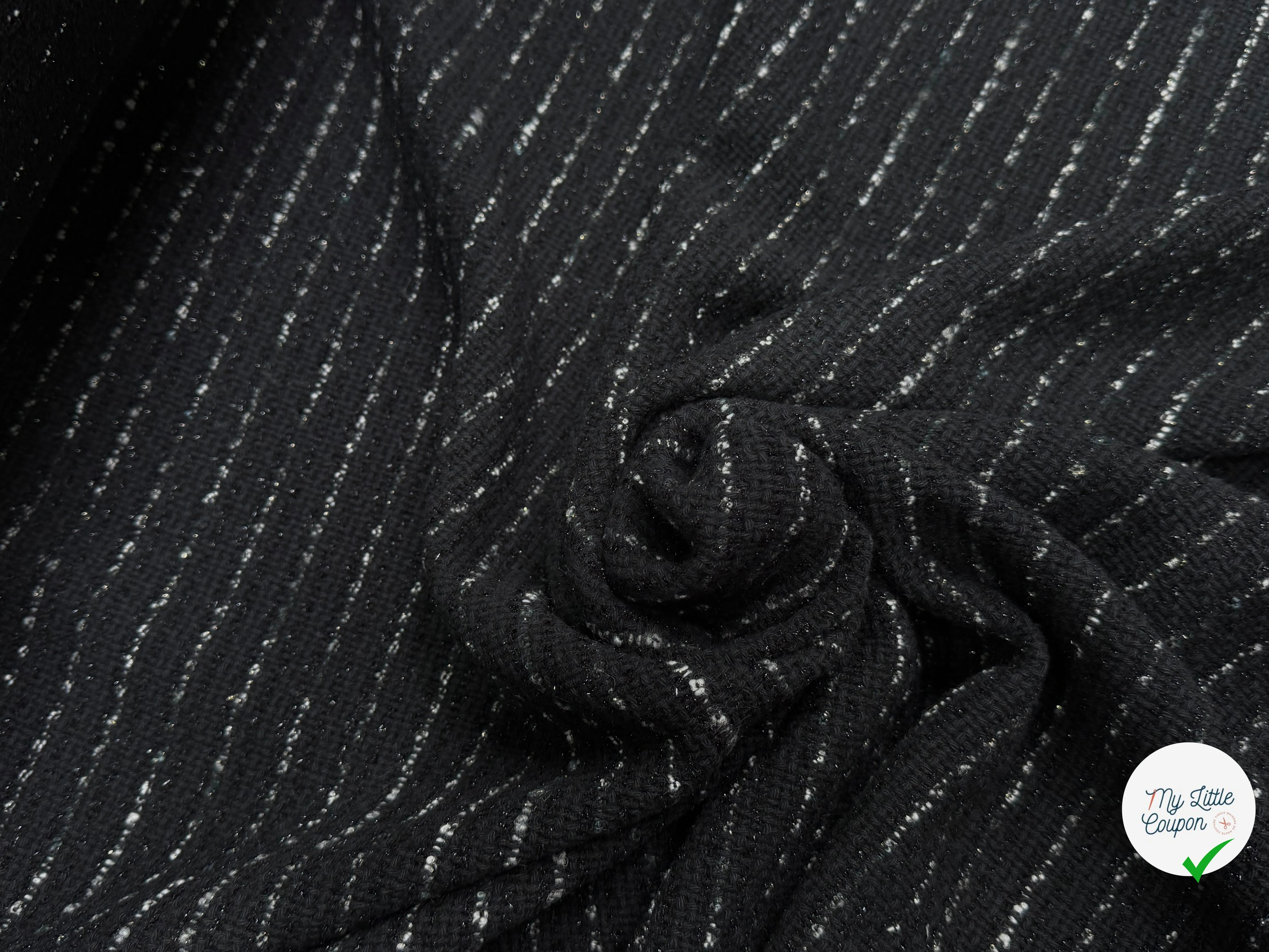 TWEED TRÈS BEAU TISSAGE À RAYURES LOURD 33% COTON NOIR MADE IN ITALY - My Little Coupon
