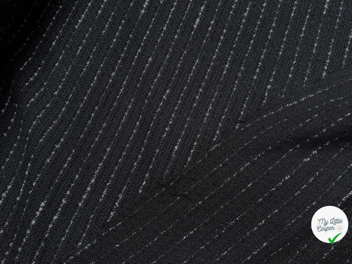 TWEED TRÈS BEAU TISSAGE À RAYURES LOURD 33% COTON NOIR MADE IN ITALY - My Little Coupon