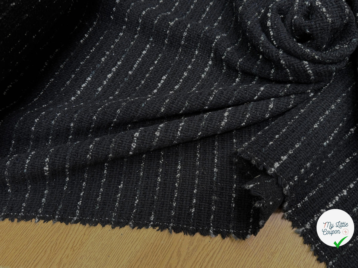 TWEED TRÈS BEAU TISSAGE À RAYURES LOURD 33% COTON NOIR MADE IN ITALY - My Little Coupon