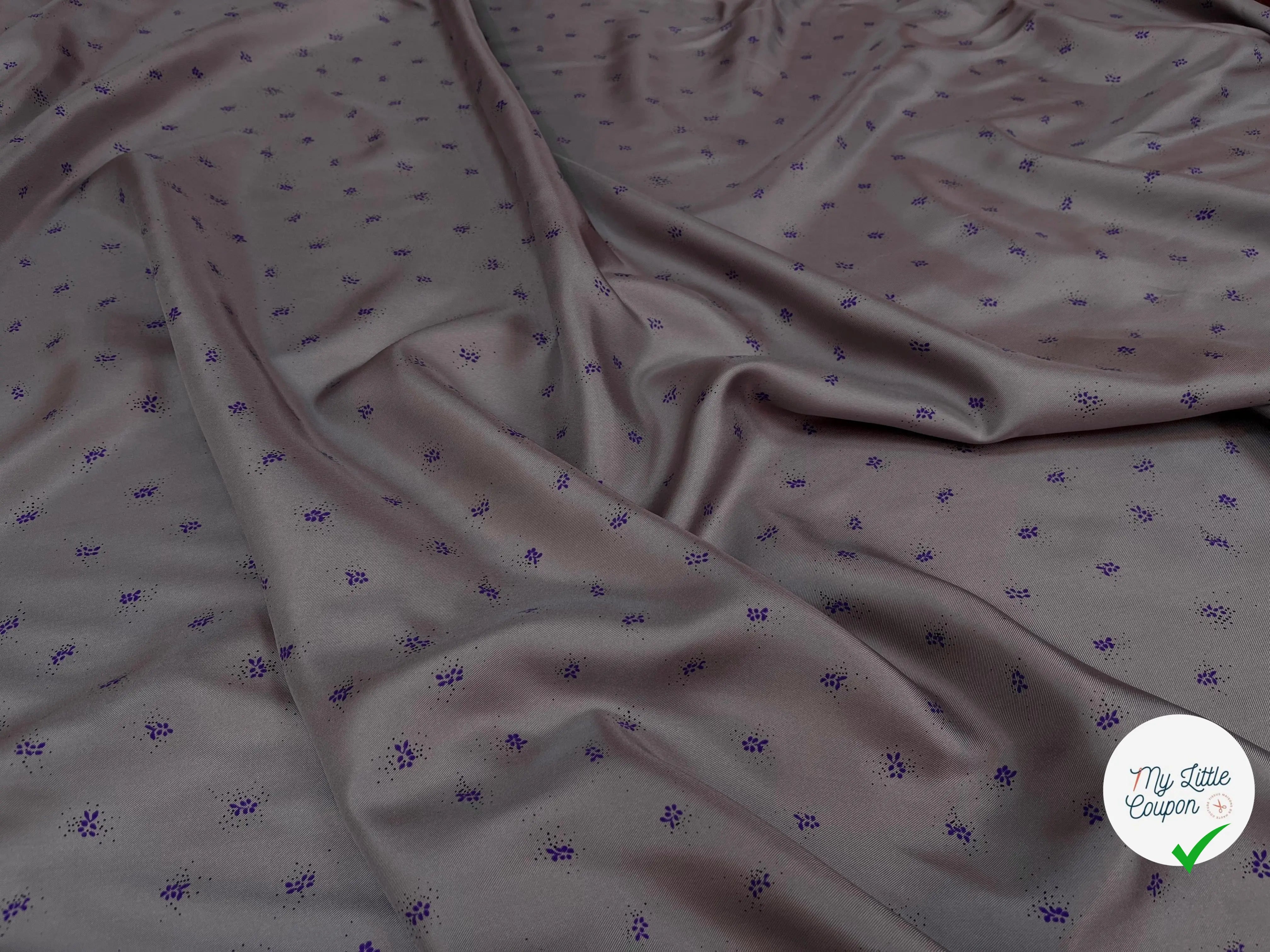 TWILL DE SOIE FOND GRIS IMPRIMÉ FLEURS - My Little Coupon