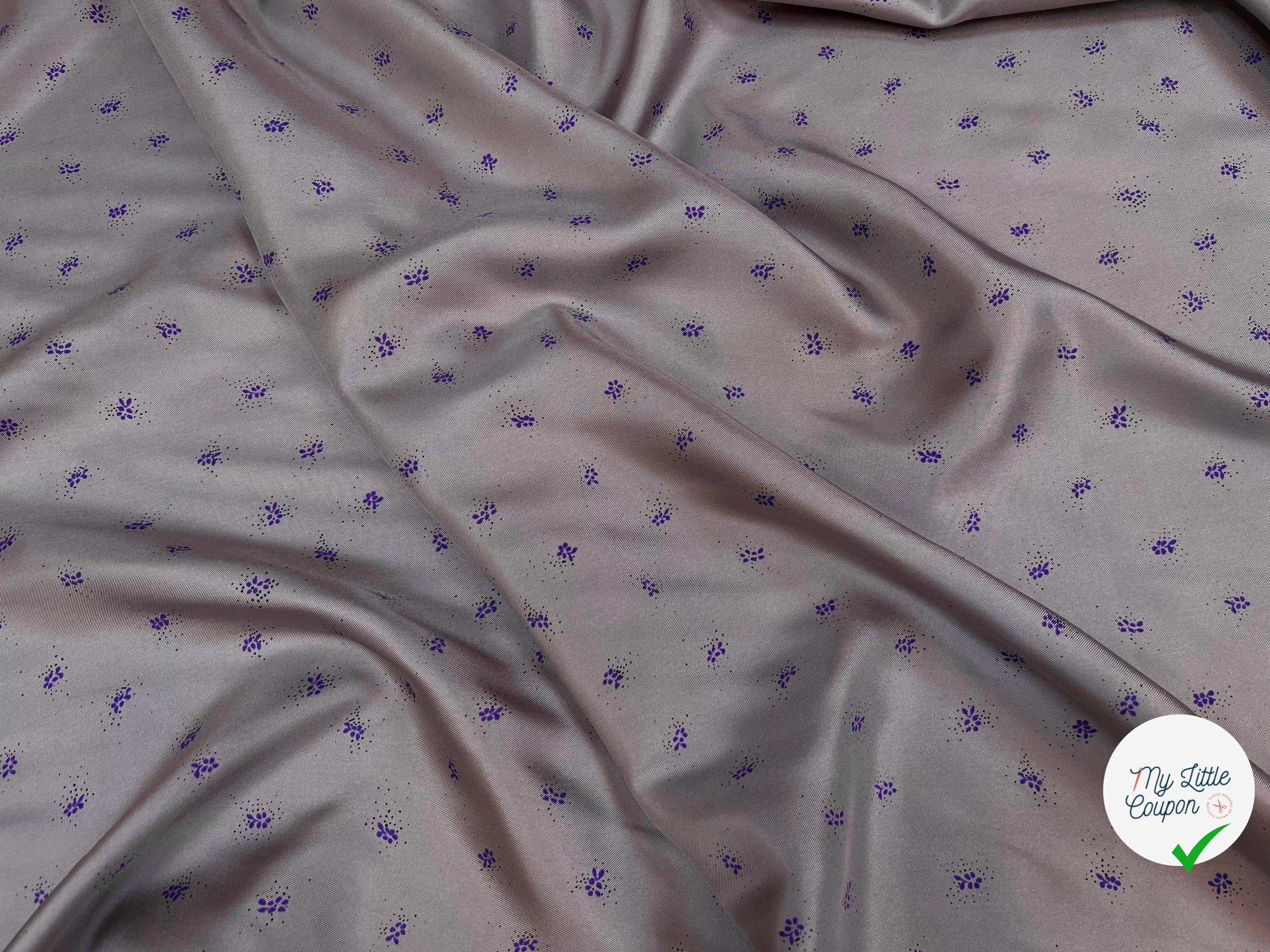 TWILL DE SOIE FOND GRIS IMPRIMÉ FLEURS - My Little Coupon