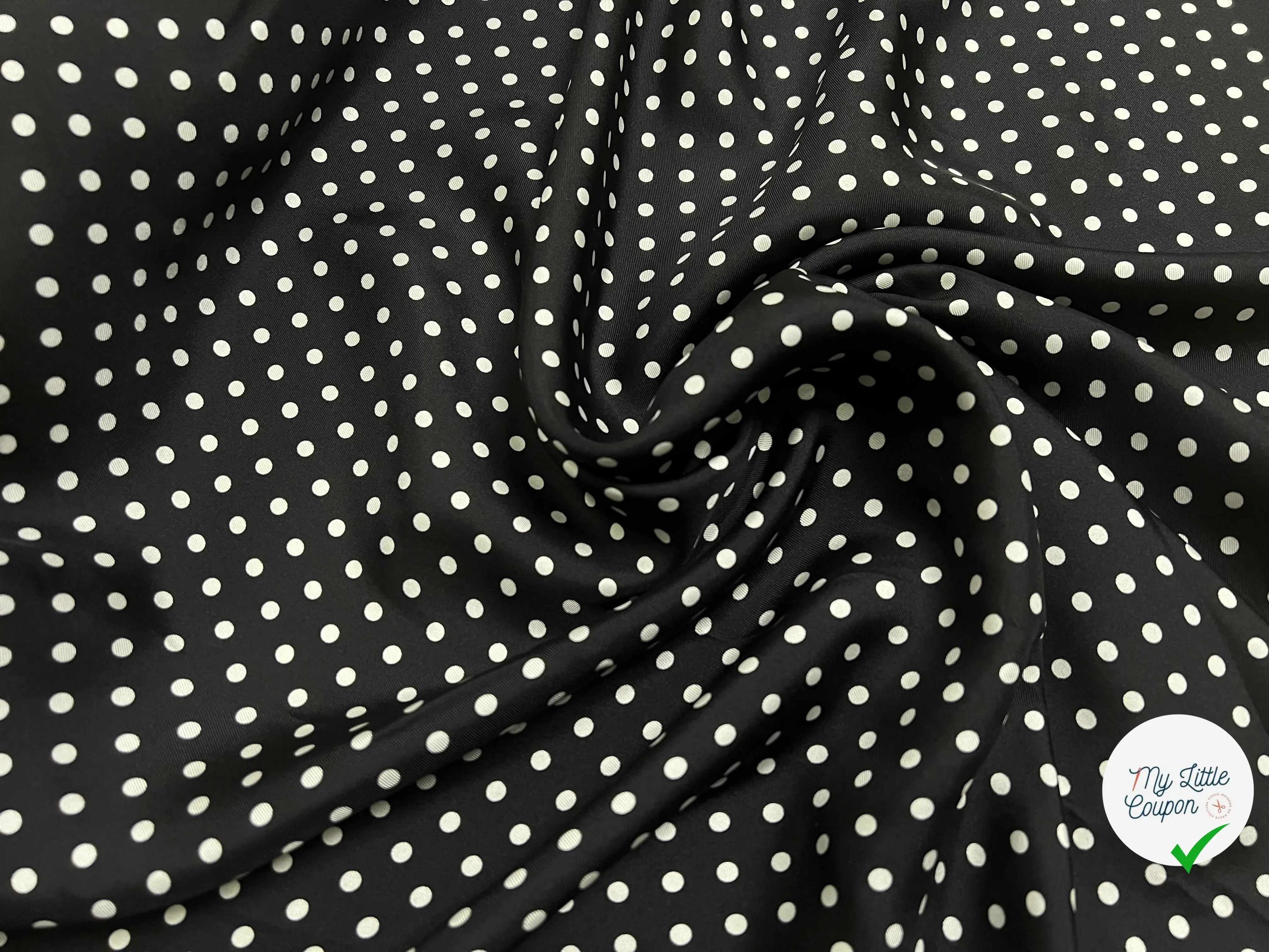 TWILL DE SOIE FOND NOIR POIS BLANC 5 MM - My Little Coupon - tissu - coudre