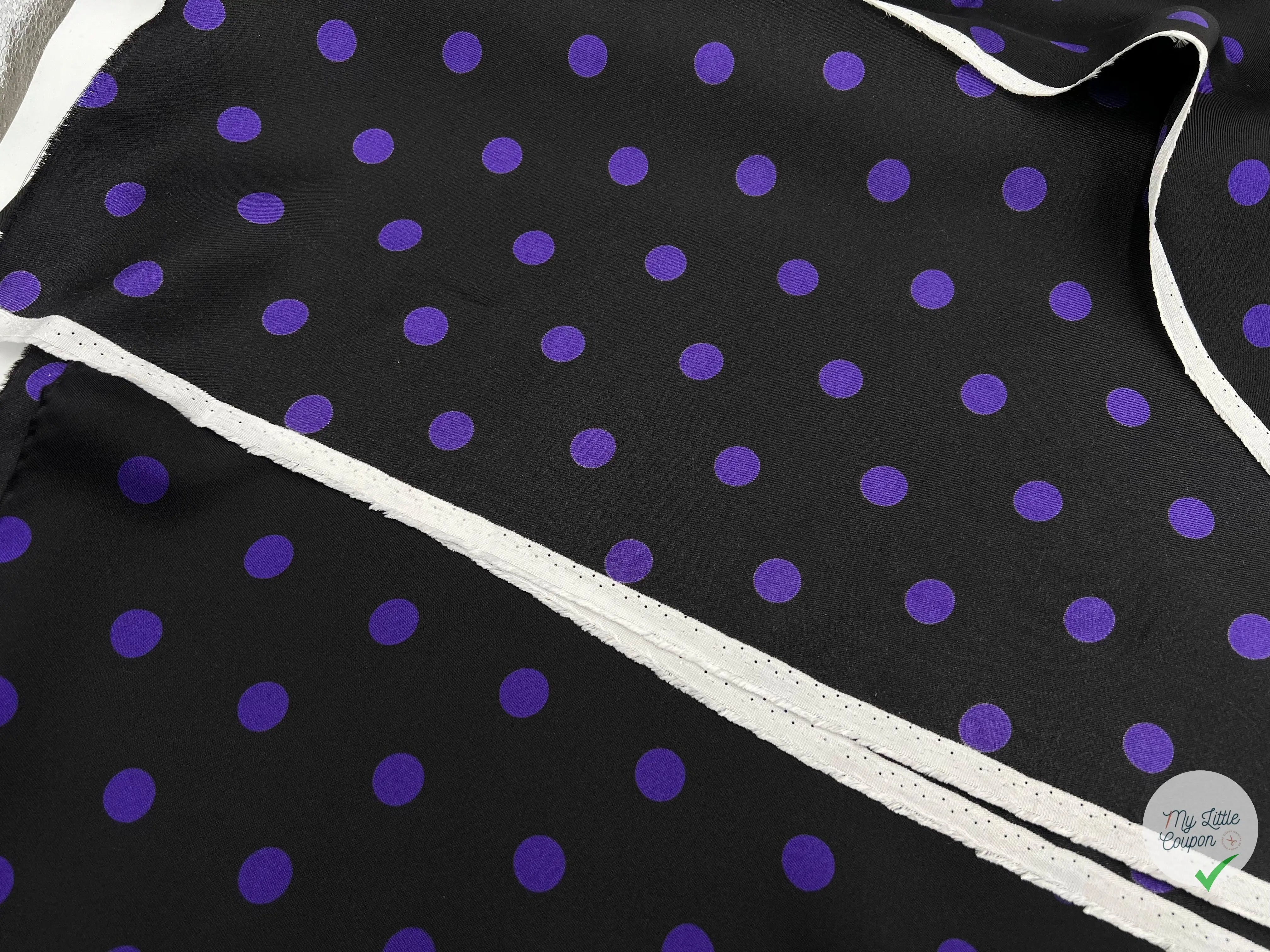 TWILL DE SOIE NOIR POIS PURPLE - coupon de tissu de 3 mètres - My Little Coupon - tissu - coudre