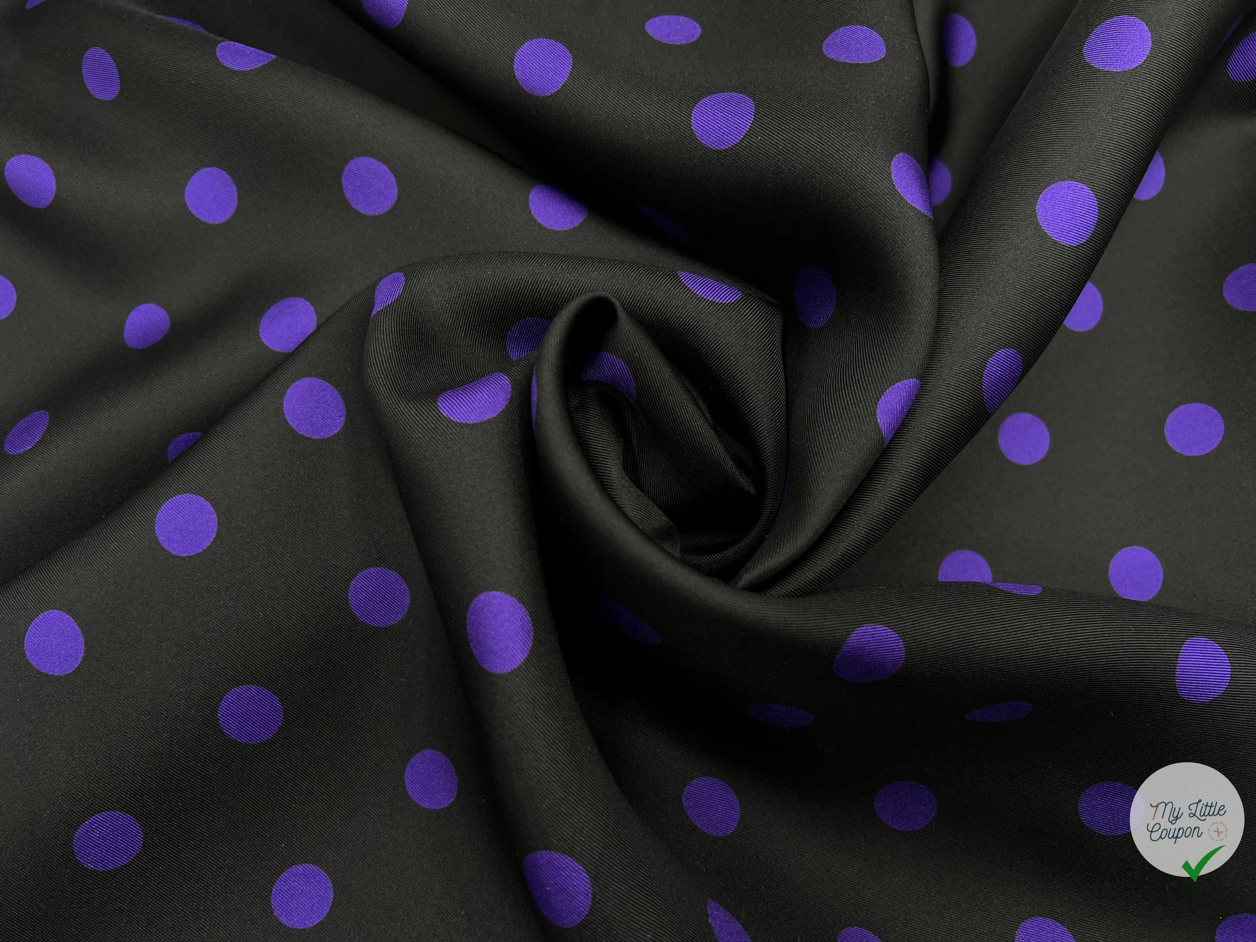 TWILL DE SOIE NOIR POIS PURPLE - coupon de tissu de 3 mètres - My Little Coupon - tissu - coudre