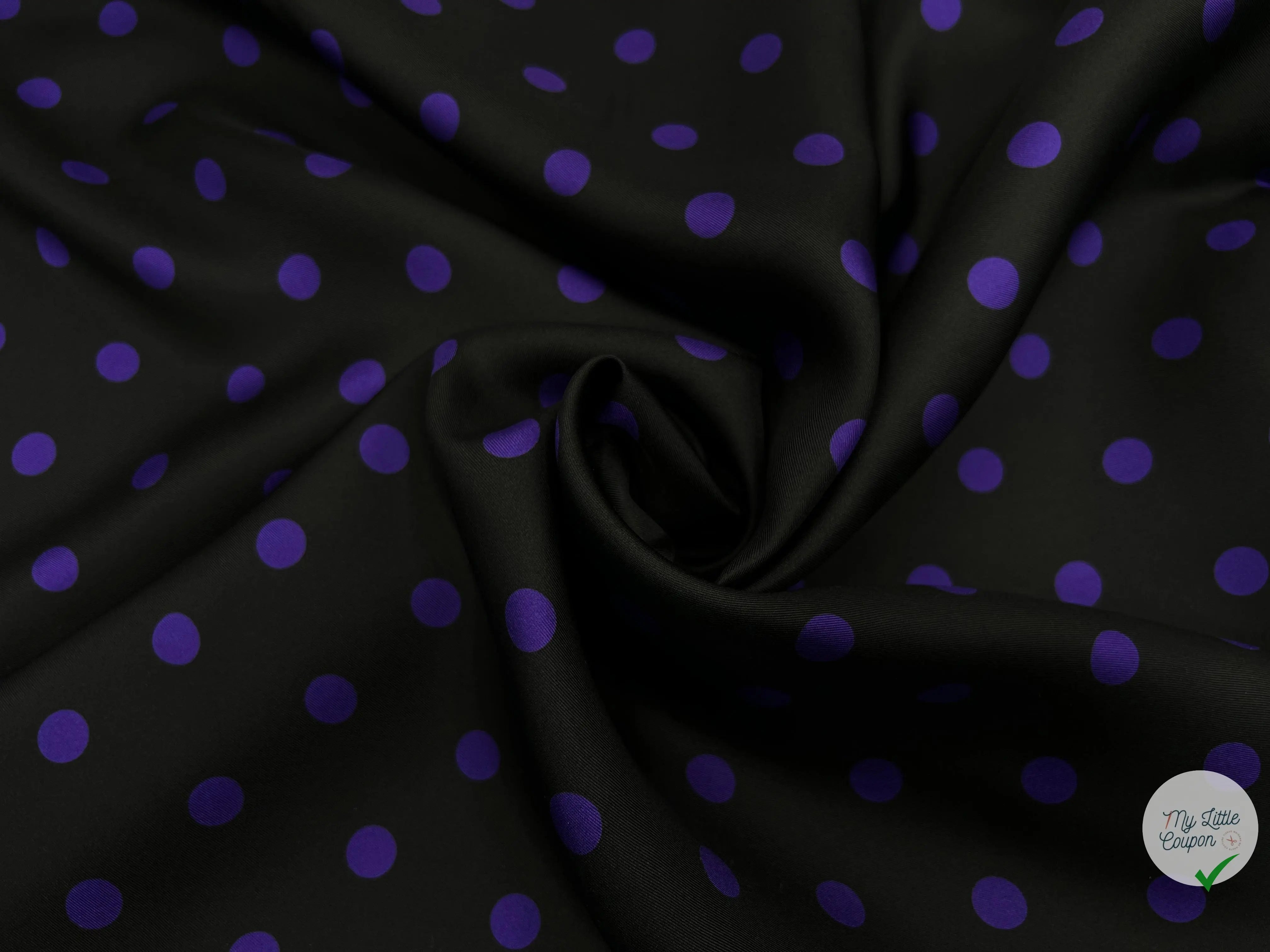 TWILL DE SOIE NOIR POIS PURPLE - coupon de tissu de 3 mètres - My Little Coupon - tissu - coudre