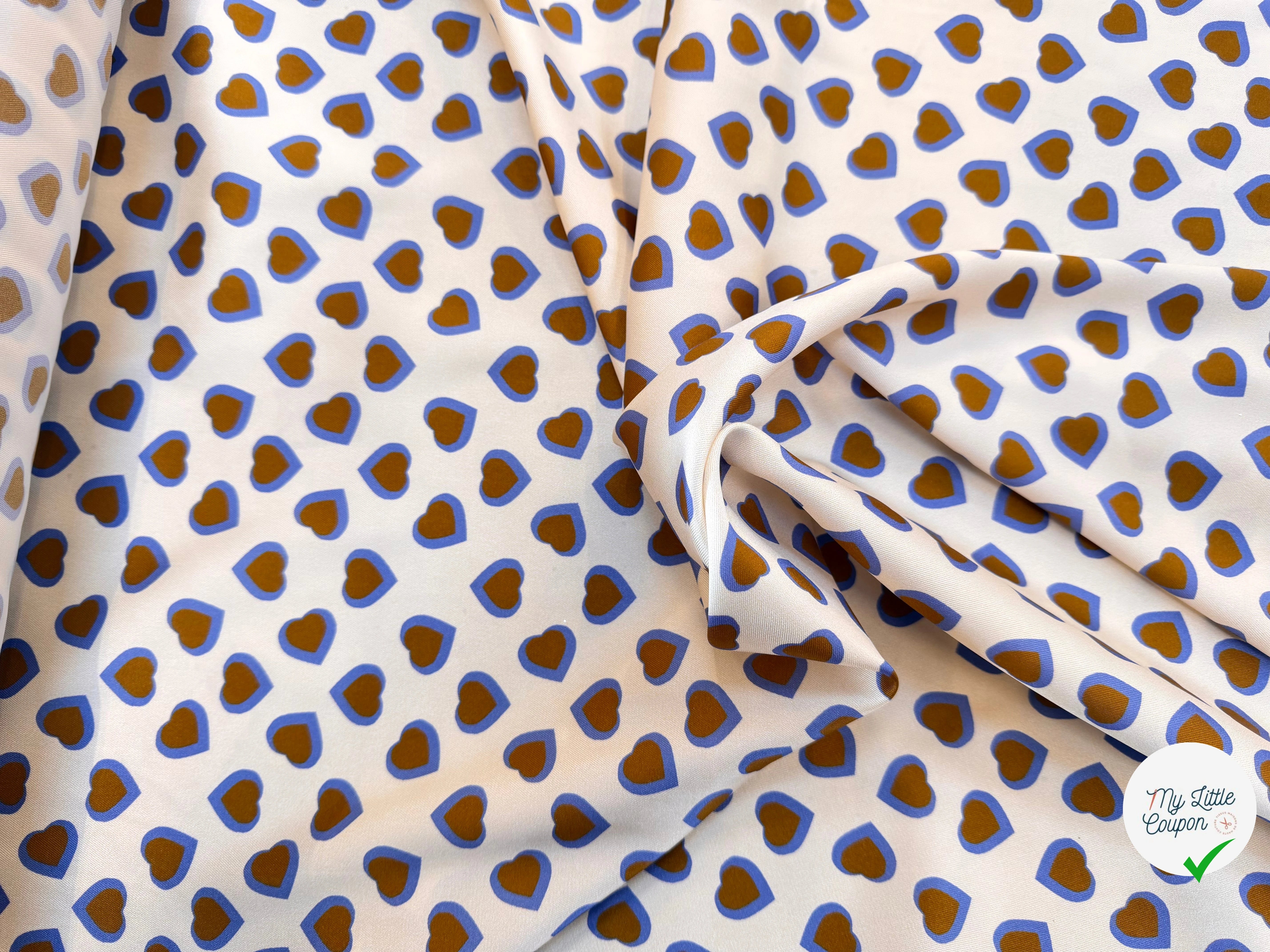 TWILL ISIDORE STAMPATO FOND CRÈME CŒUR CRÈME ET MARRON - My Little Coupon