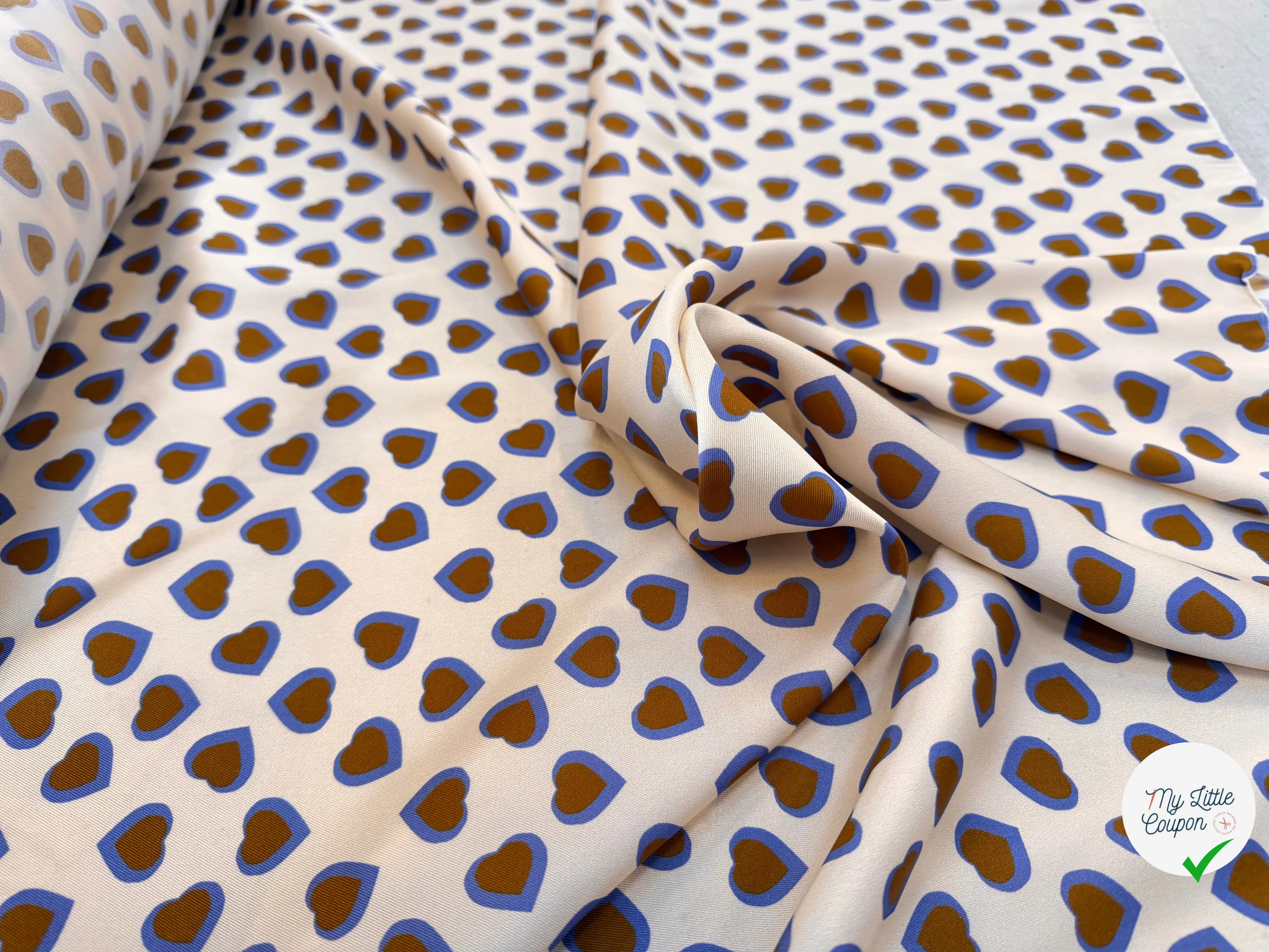 TWILL ISIDORE STAMPATO FOND CRÈME CŒUR CRÈME ET MARRON - My Little Coupon