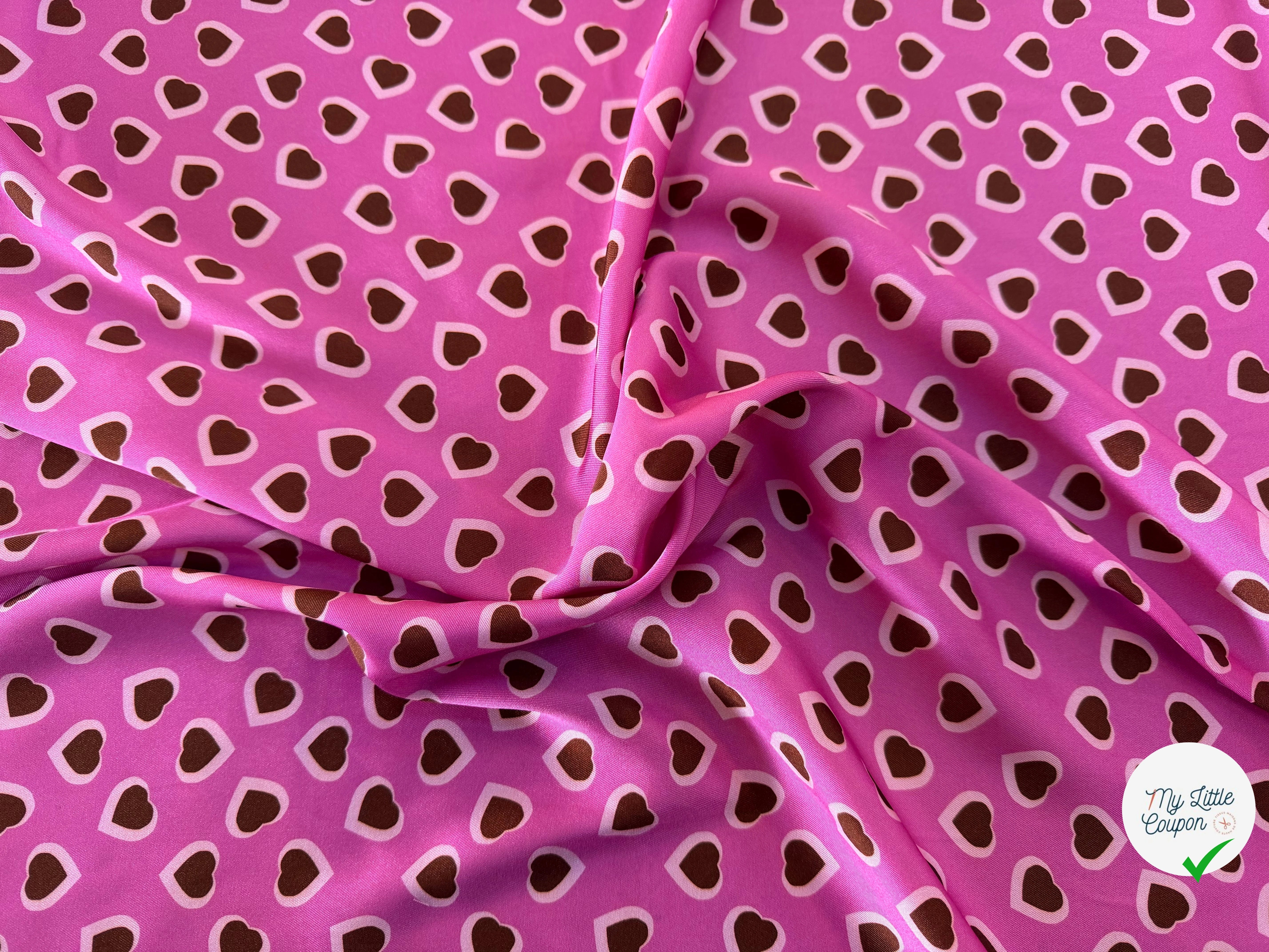 TWILL ISIDORE STAMPATO FOND ROSE CŒUR CRÈME ET MARRON - My Little Coupon