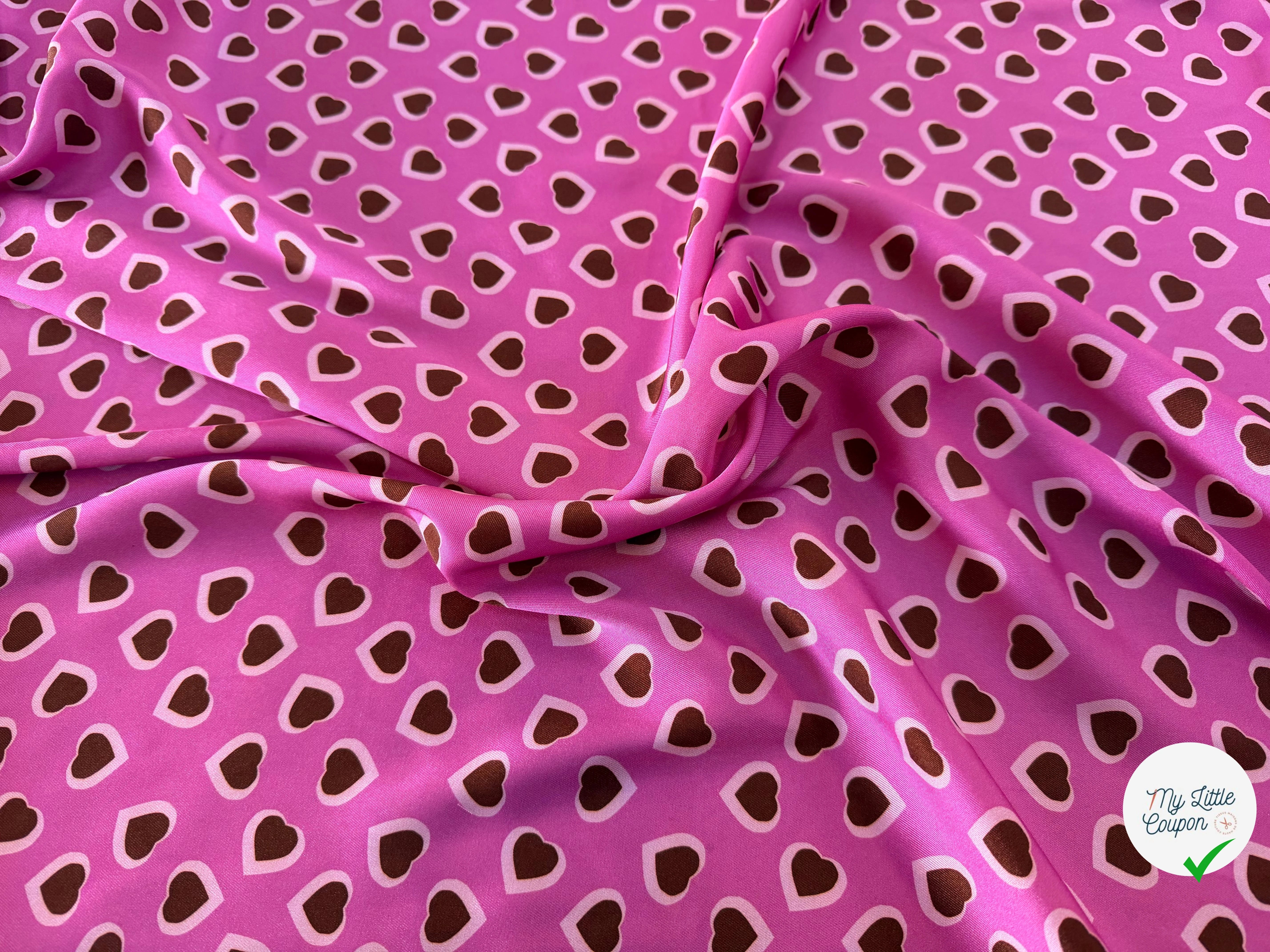 TWILL ISIDORE STAMPATO FOND ROSE CŒUR CRÈME ET MARRON - My Little Coupon