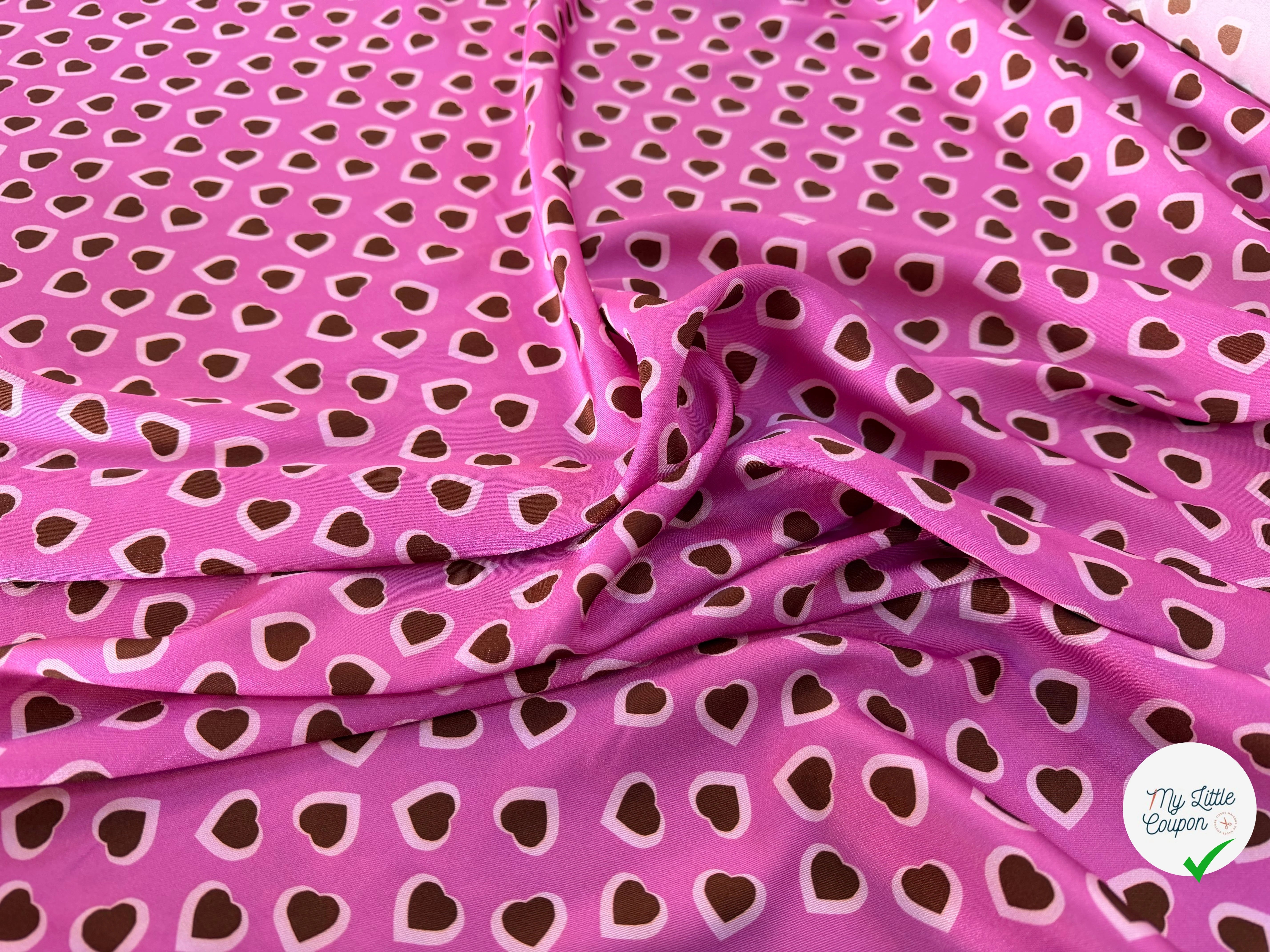 TWILL ISIDORE STAMPATO FOND ROSE CŒUR CRÈME ET MARRON - My Little Coupon