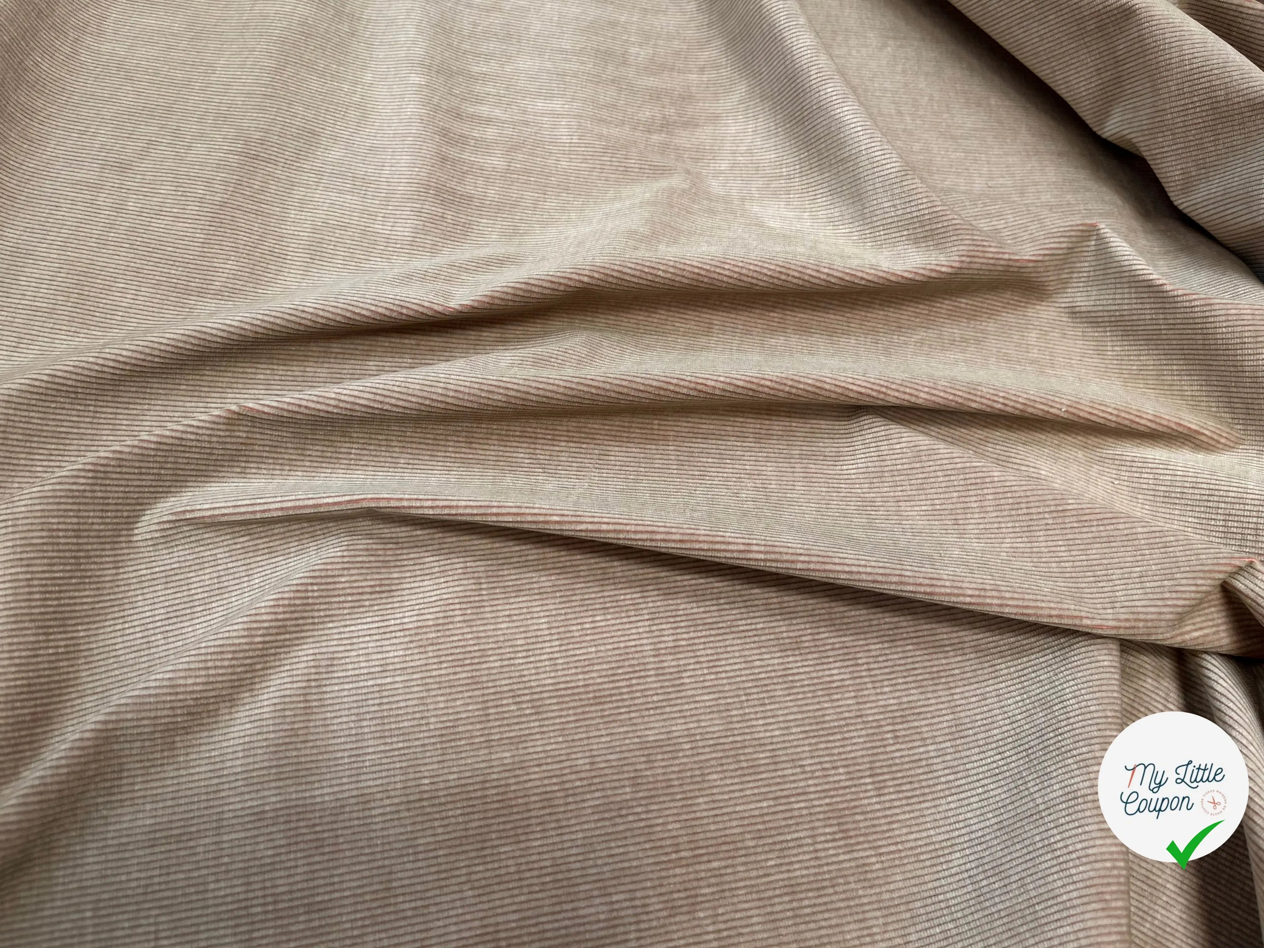 VELOURS 1000 RAIES COTON FINEMENT COTELLÉ BEIGE ENVERS ROSE - My Little Coupon
