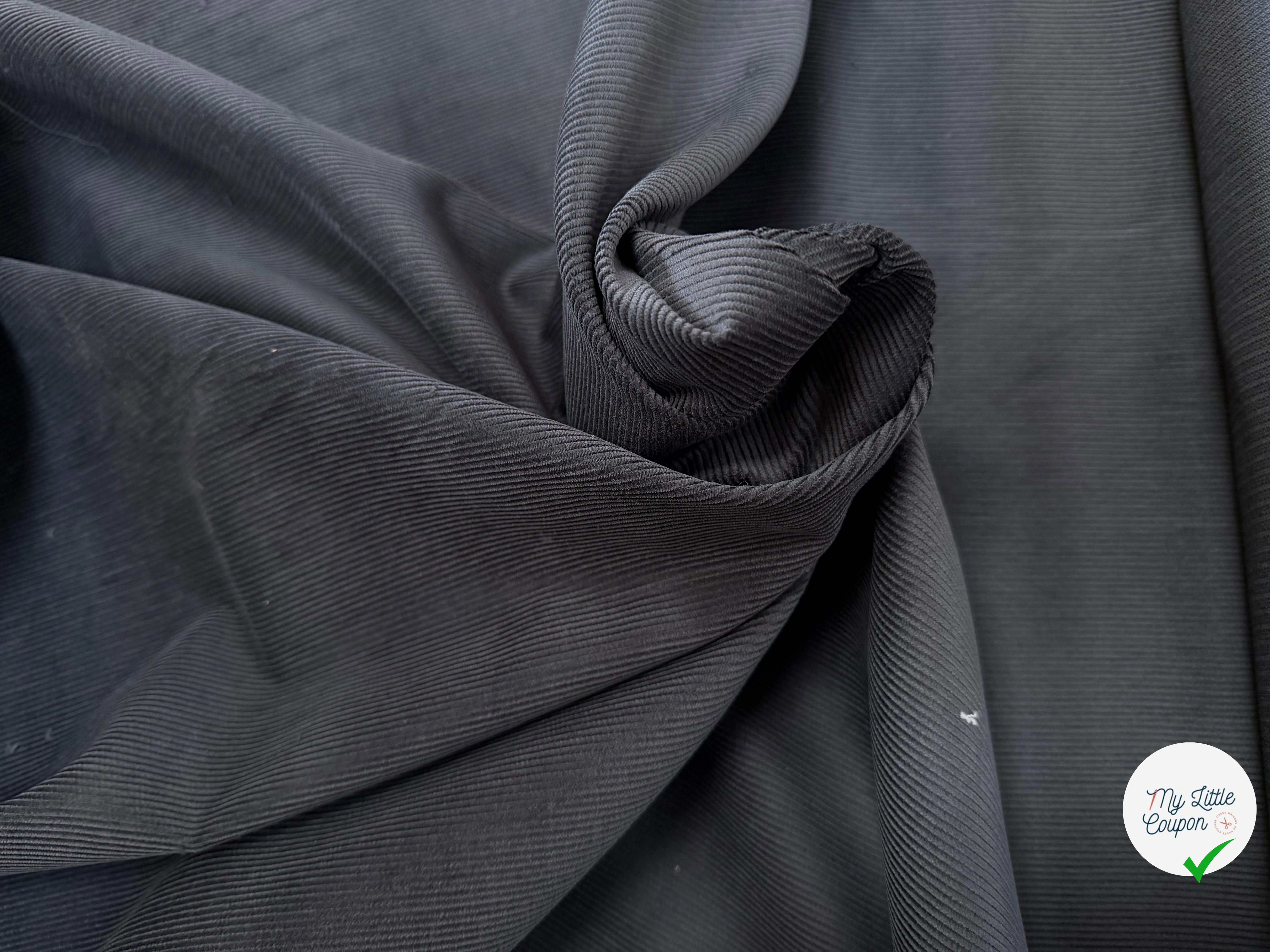 VELOURS COTELE EN COTON 1000 RAIES GRIS FONCE - My Little Coupon