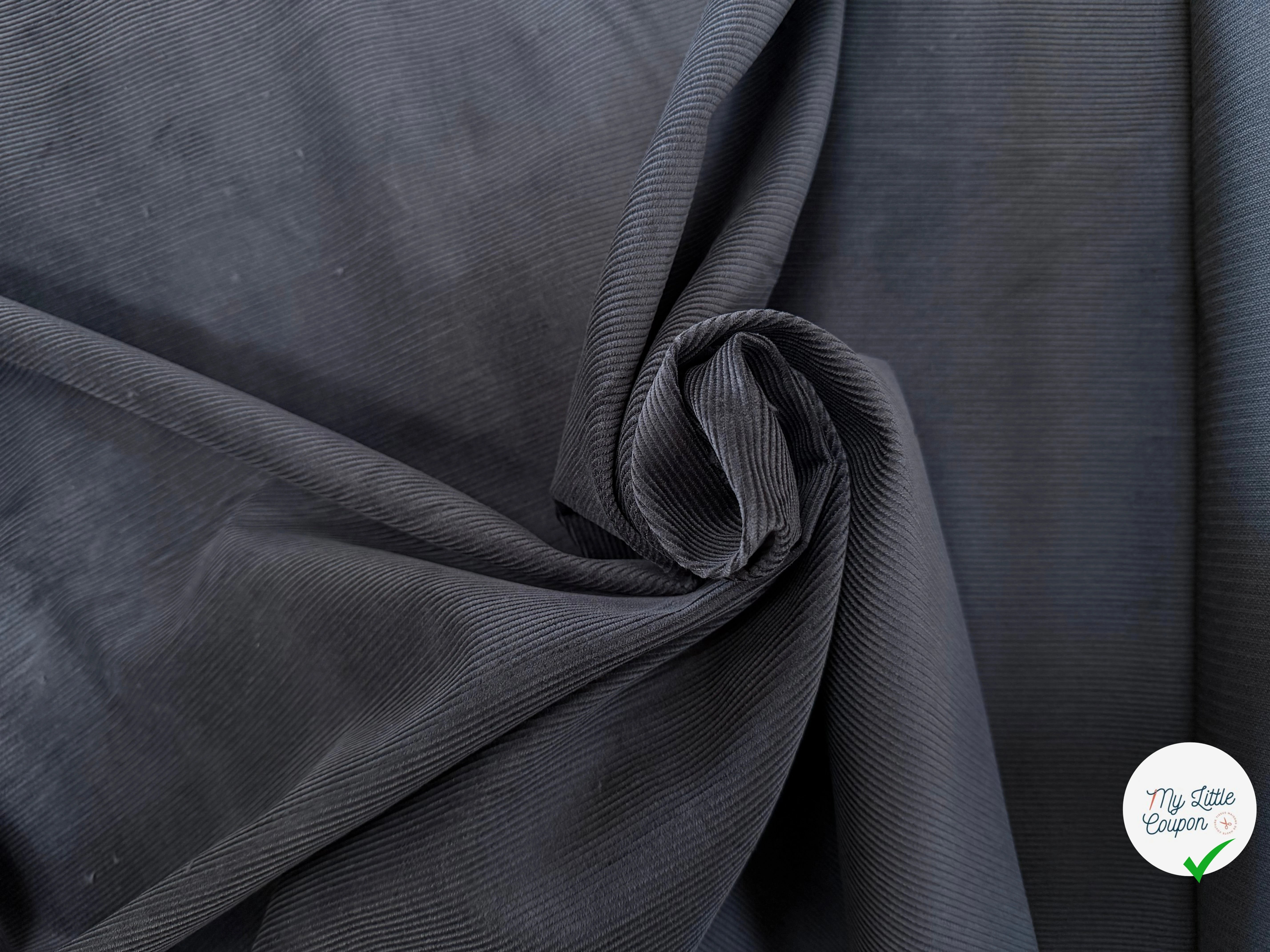 VELOURS COTELE EN COTON 1000 RAIES GRIS FONCE - My Little Coupon