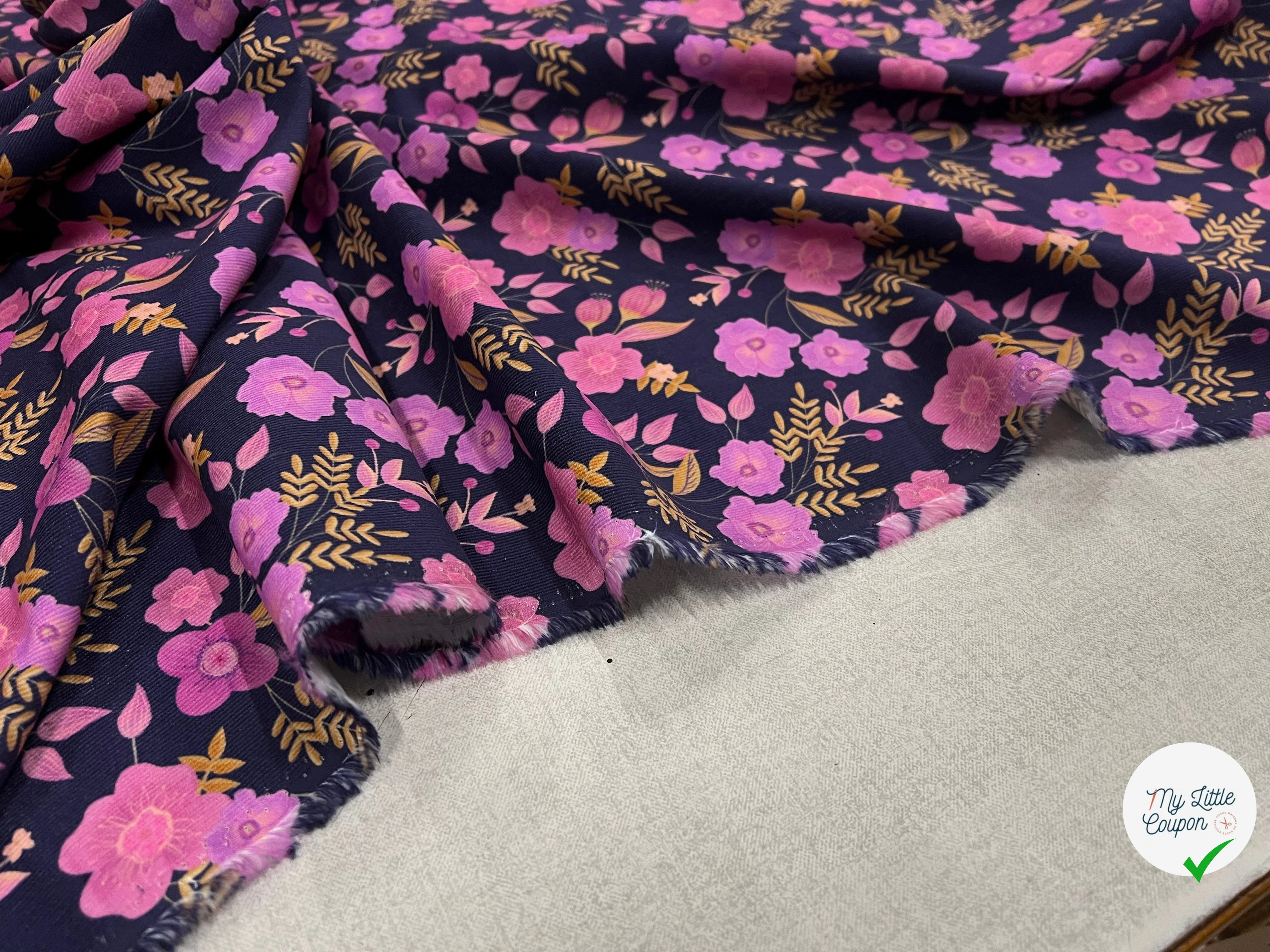 VELOURS COTON BABYCORD FOIL FLOWERS – NAVY - My Little Coupon