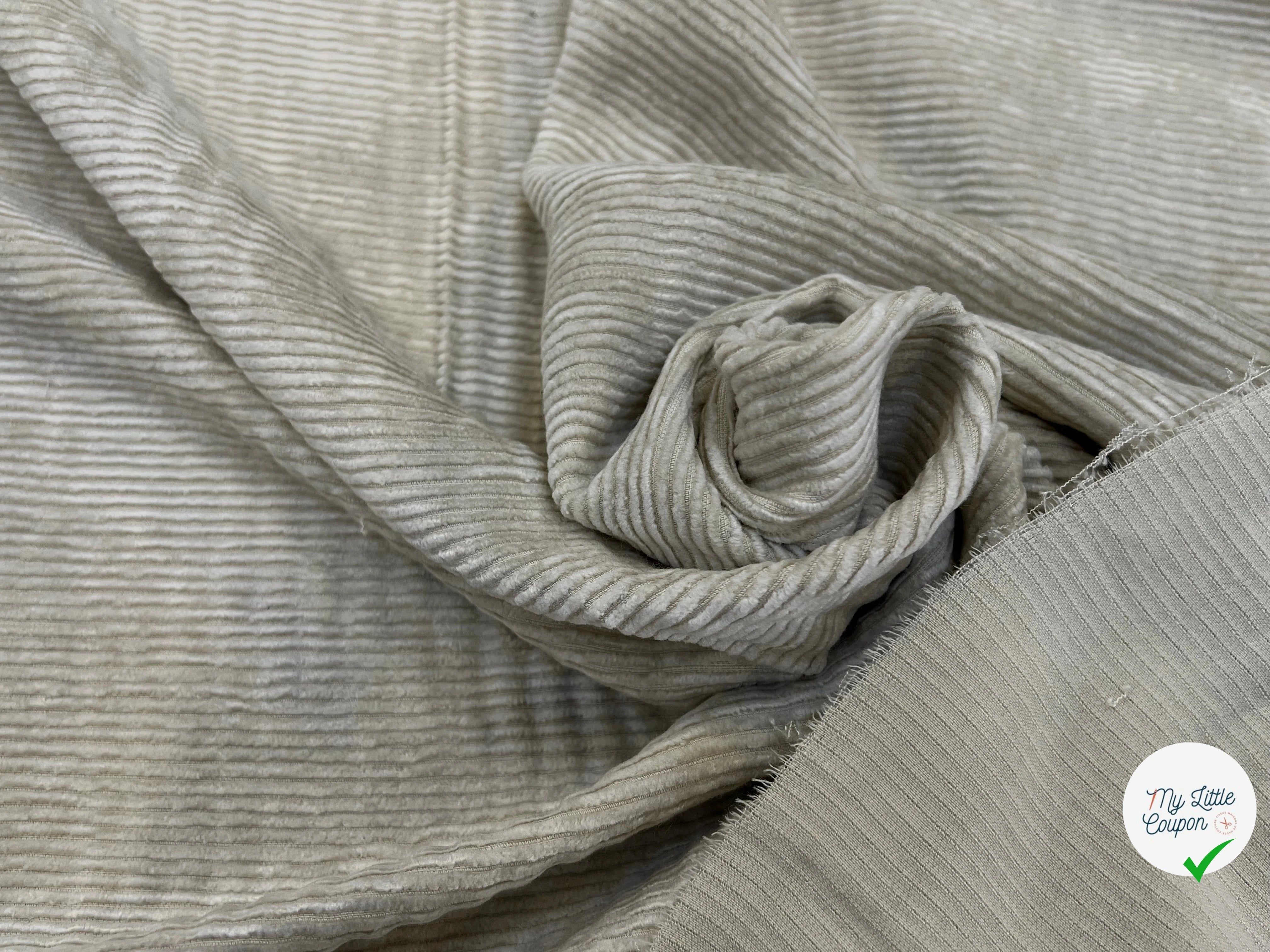 VELOURS DE COTON 500 RAIES BEIGE CLAIR 140CM - My Little Coupon