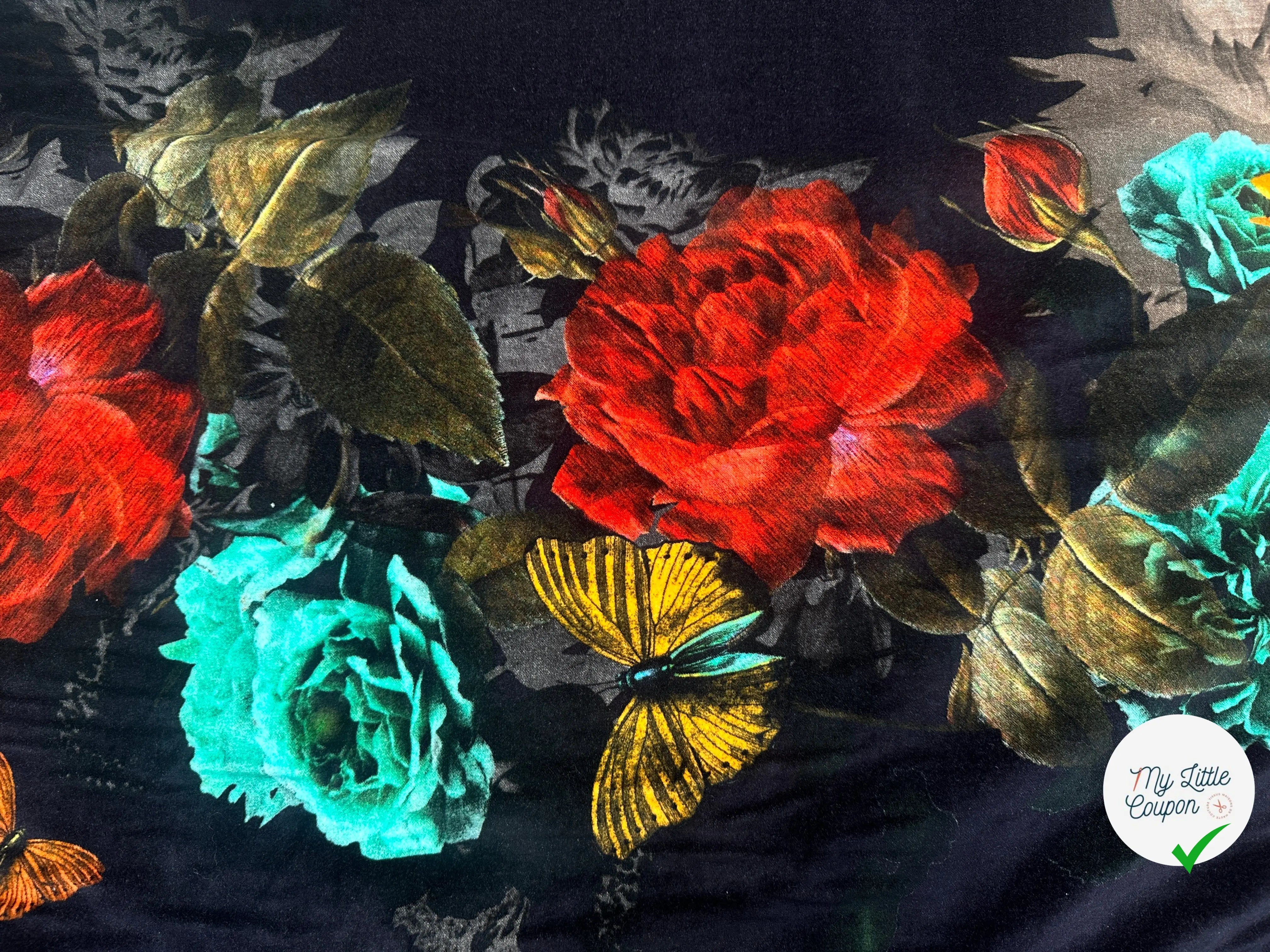 VELOURS DE COTON IMPRIMÉ FLORAL ET PAPILLONS BLACK MLC INTERN