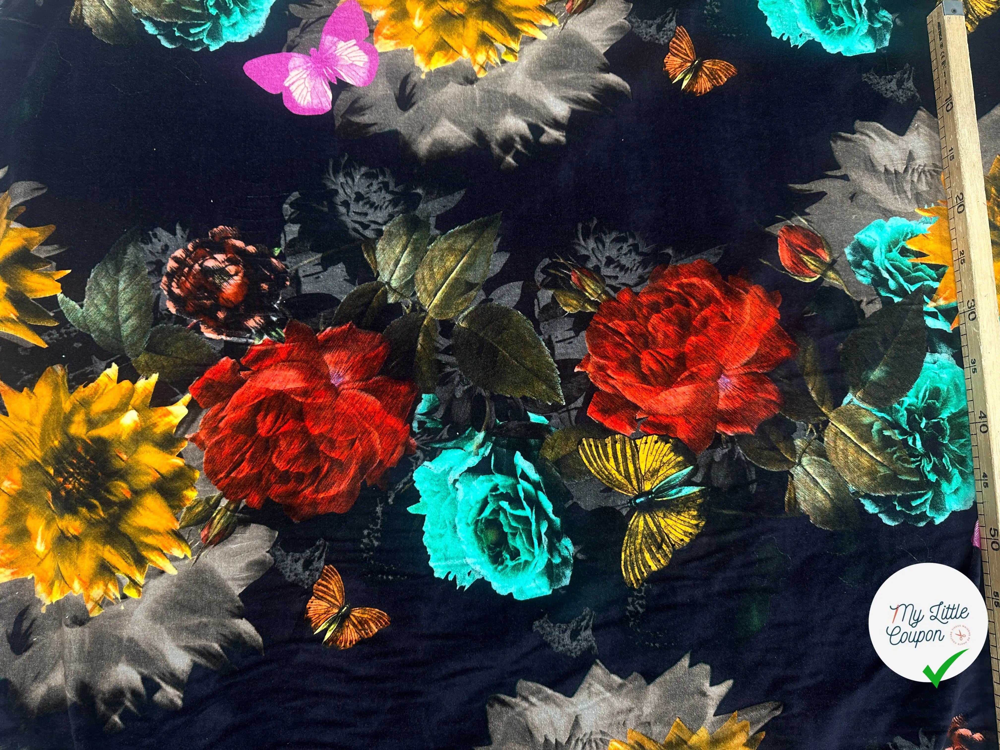 VELOURS DE COTON IMPRIMÉ FLORAL ET PAPILLONS BLACK MLC INTERN