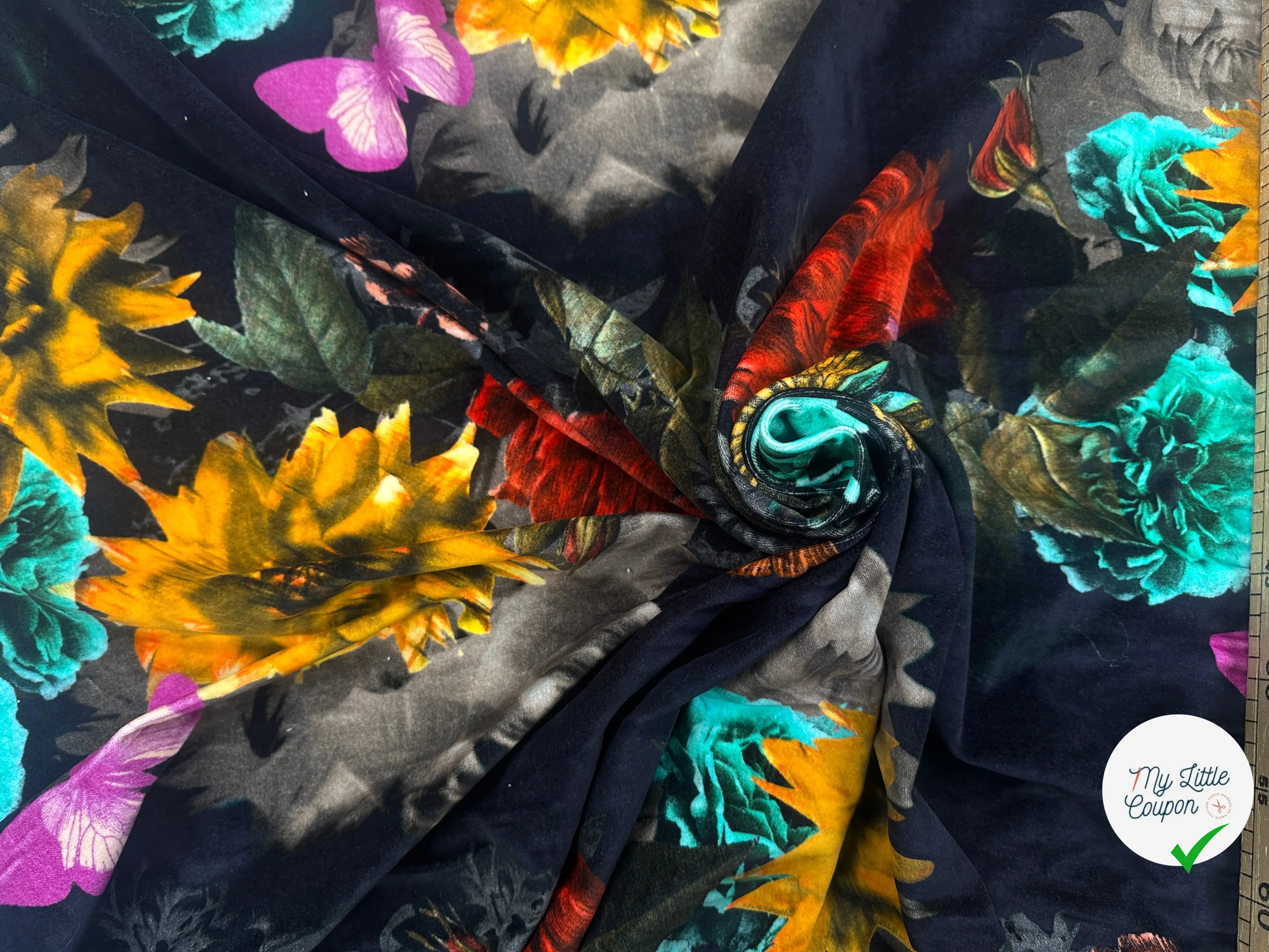 VELOURS DE COTON IMPRIMÉ FLORAL ET PAPILLONS BLACK MLC INTERN