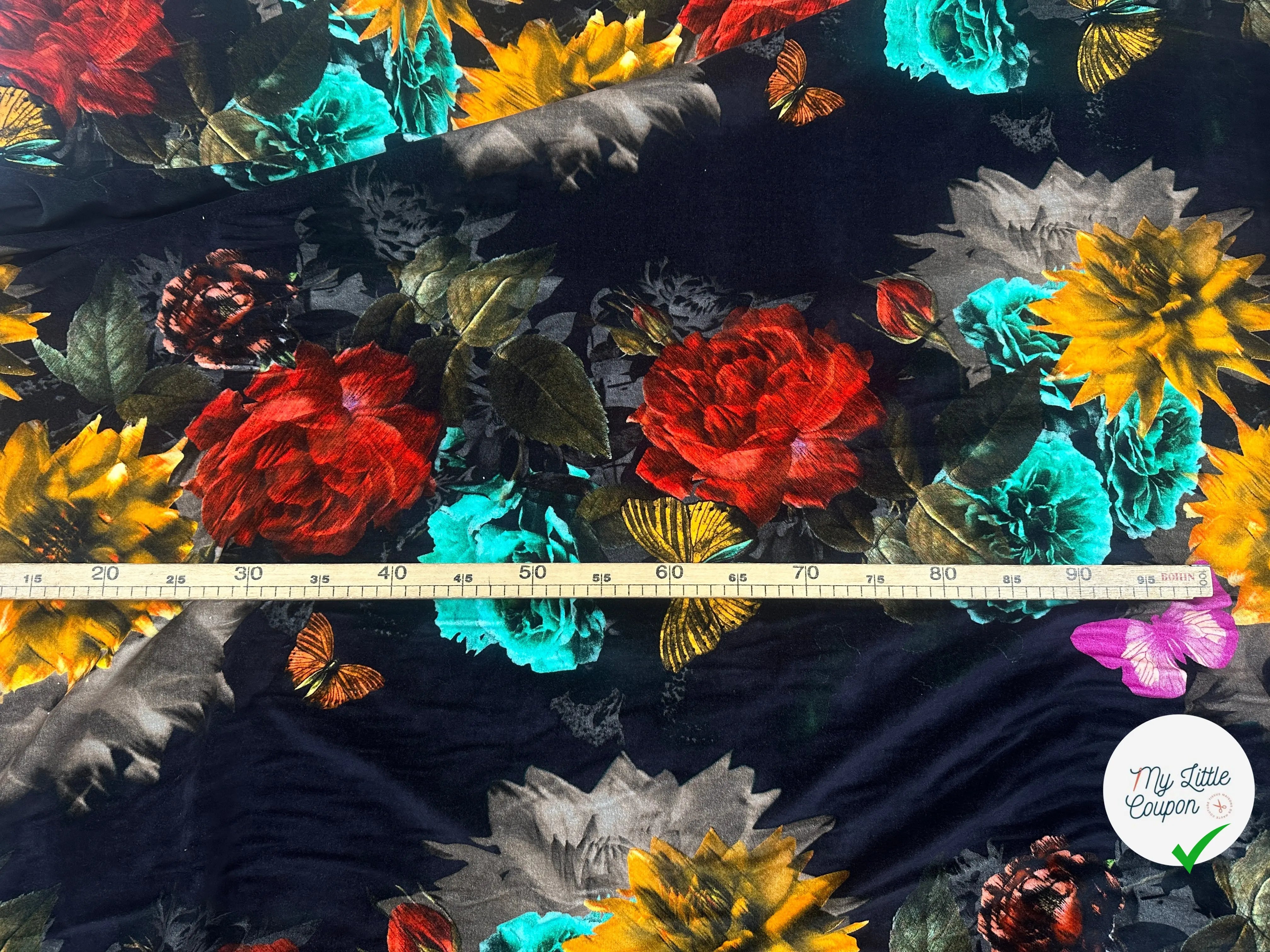 VELOURS DE COTON IMPRIMÉ FLORAL ET PAPILLONS BLACK MLC INTERN