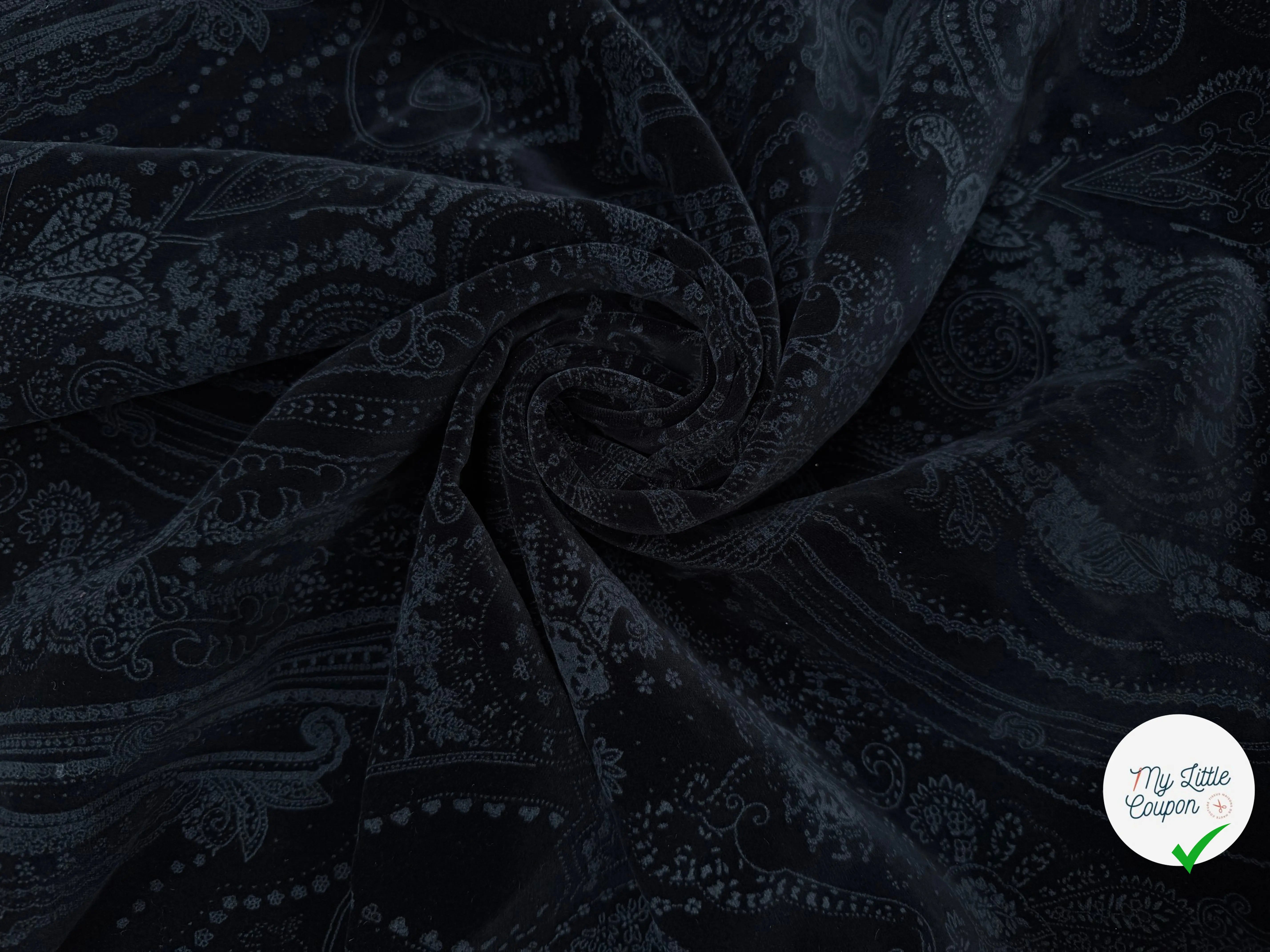 VELOURS DE COTON NOIR MOTIF ESPRIT PERSAN - My Little Coupon