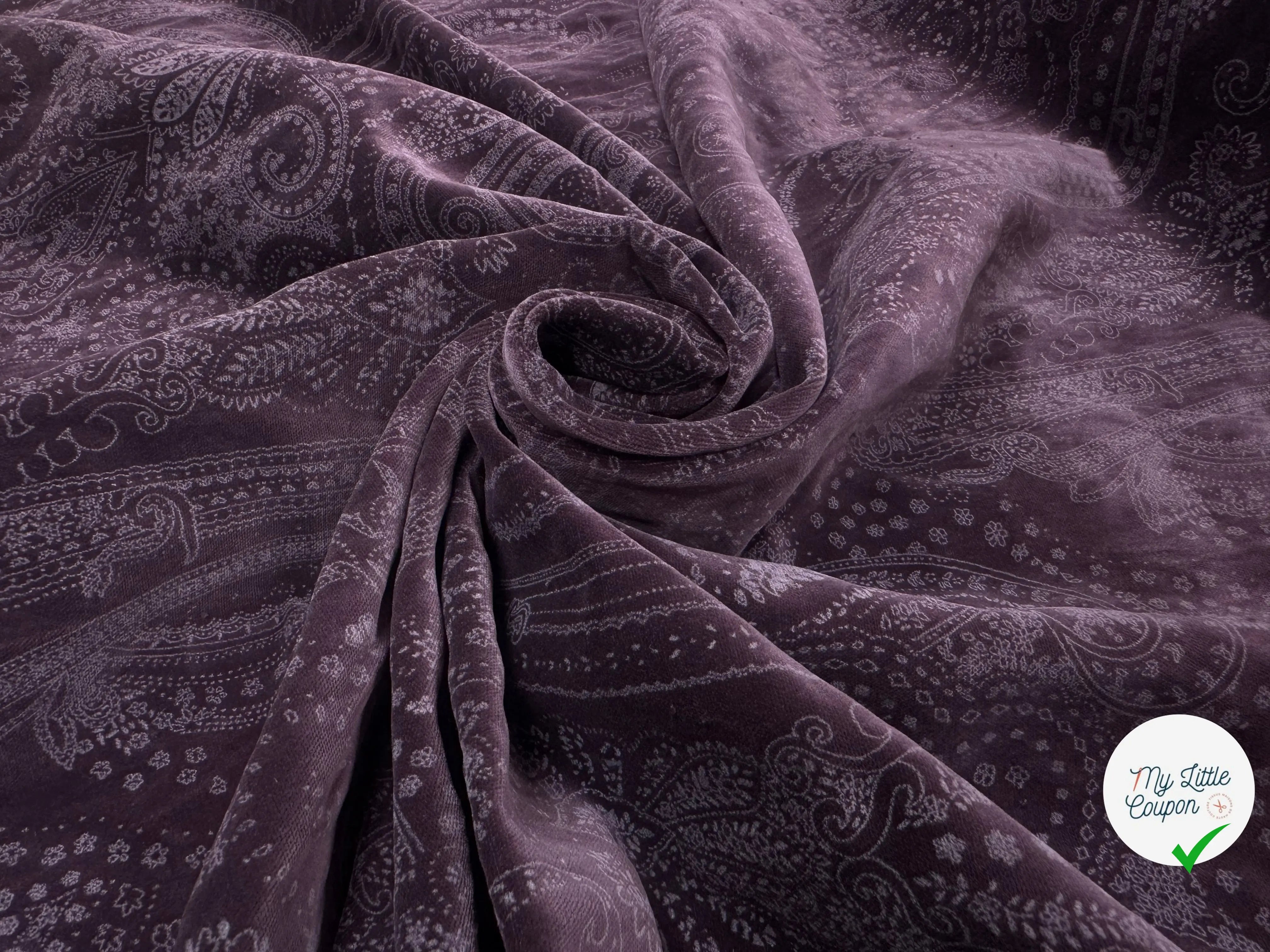 VELOURS DE COTON VIOLET MOTIF ESPRIT PERSAN - My Little Coupon