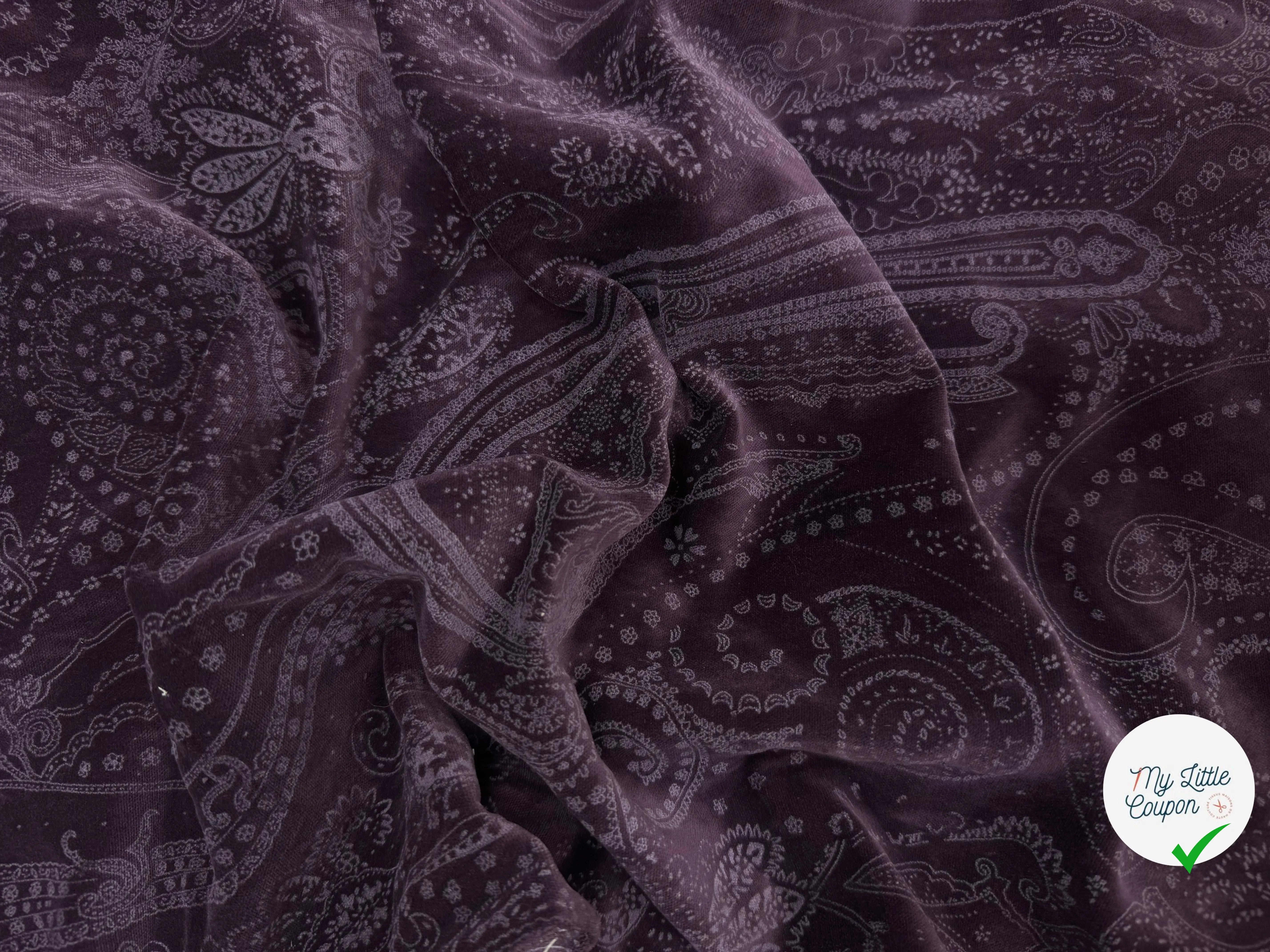 VELOURS DE COTON VIOLET MOTIF ESPRIT PERSAN - My Little Coupon