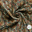 Velours fleurs bleu canard