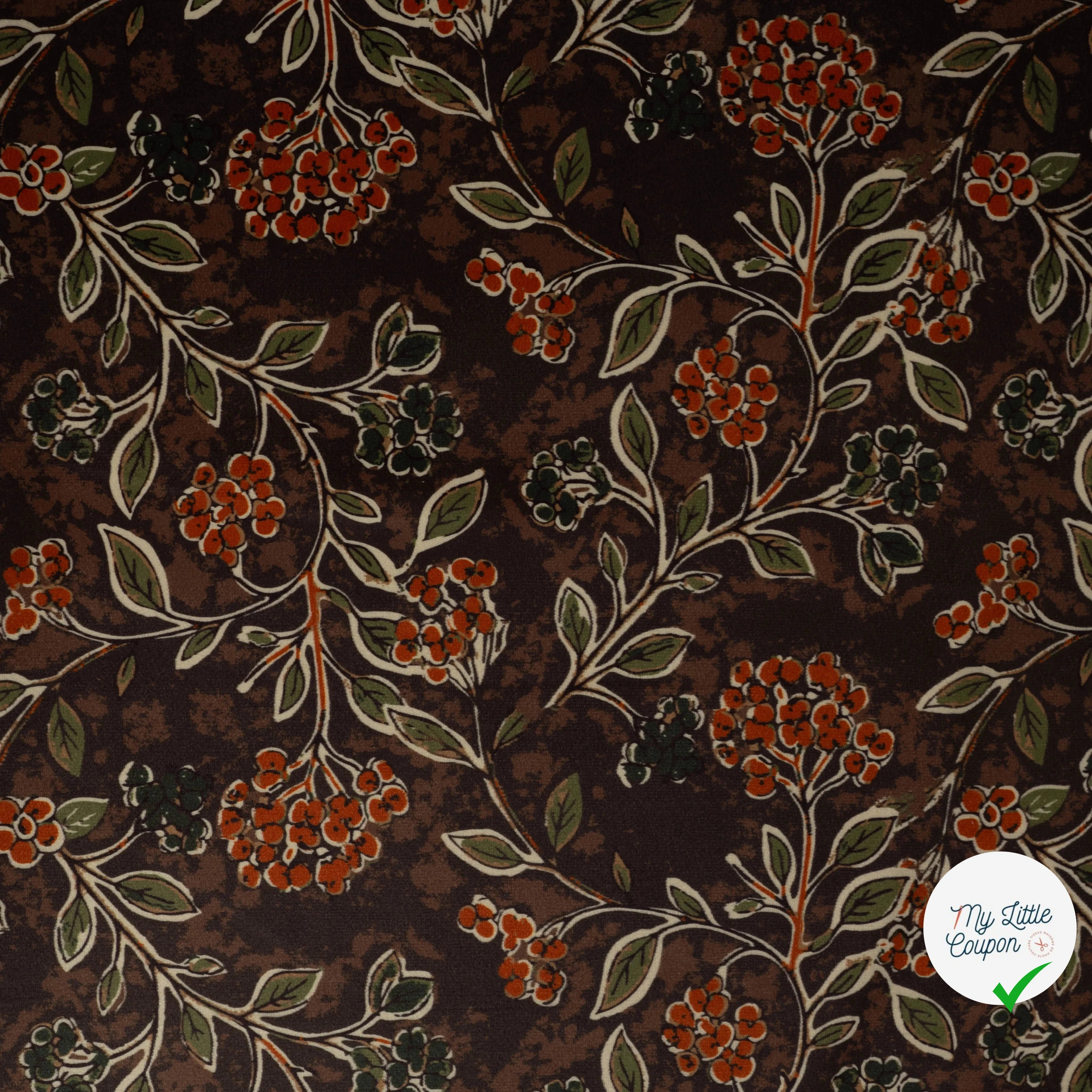 VELOURS IMPRIMÉ FEUILLES BRUN FONCÉ - vue à plat