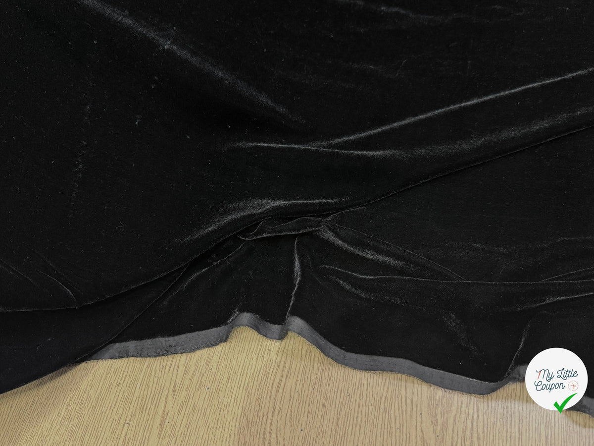 Tissu velours lisse viscose noir royal - tombé du tissu