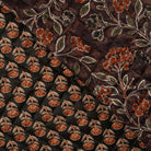 VELOURS MATELASSÉ LOSANGES FLEURS ET FEUILLES BRUN FONCÉ - endroit et envers