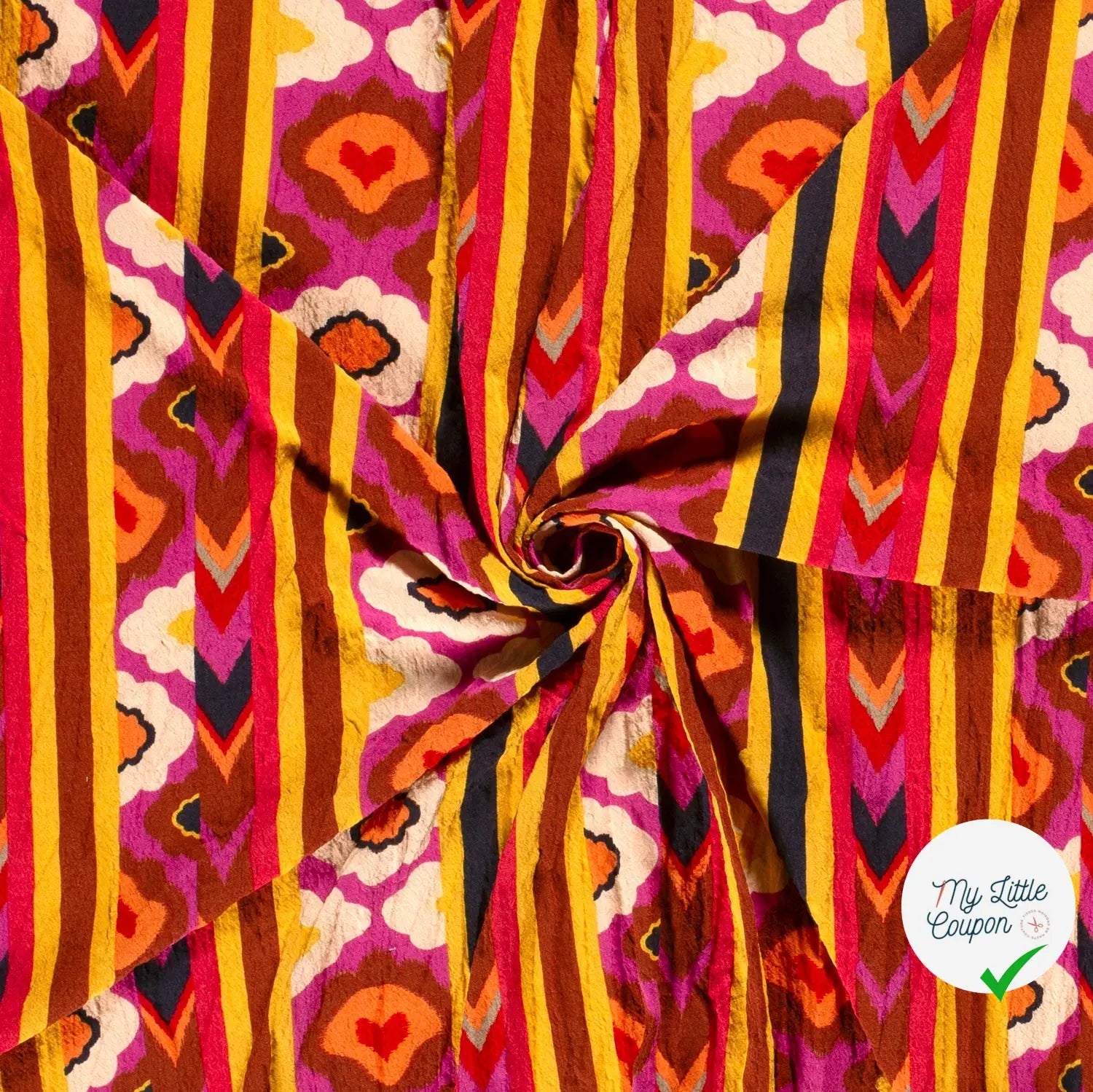 VISCOSE BUBBLE TISSU IMPRIMÉ ABSTRAIT FUCHSIA - My Little Coupon