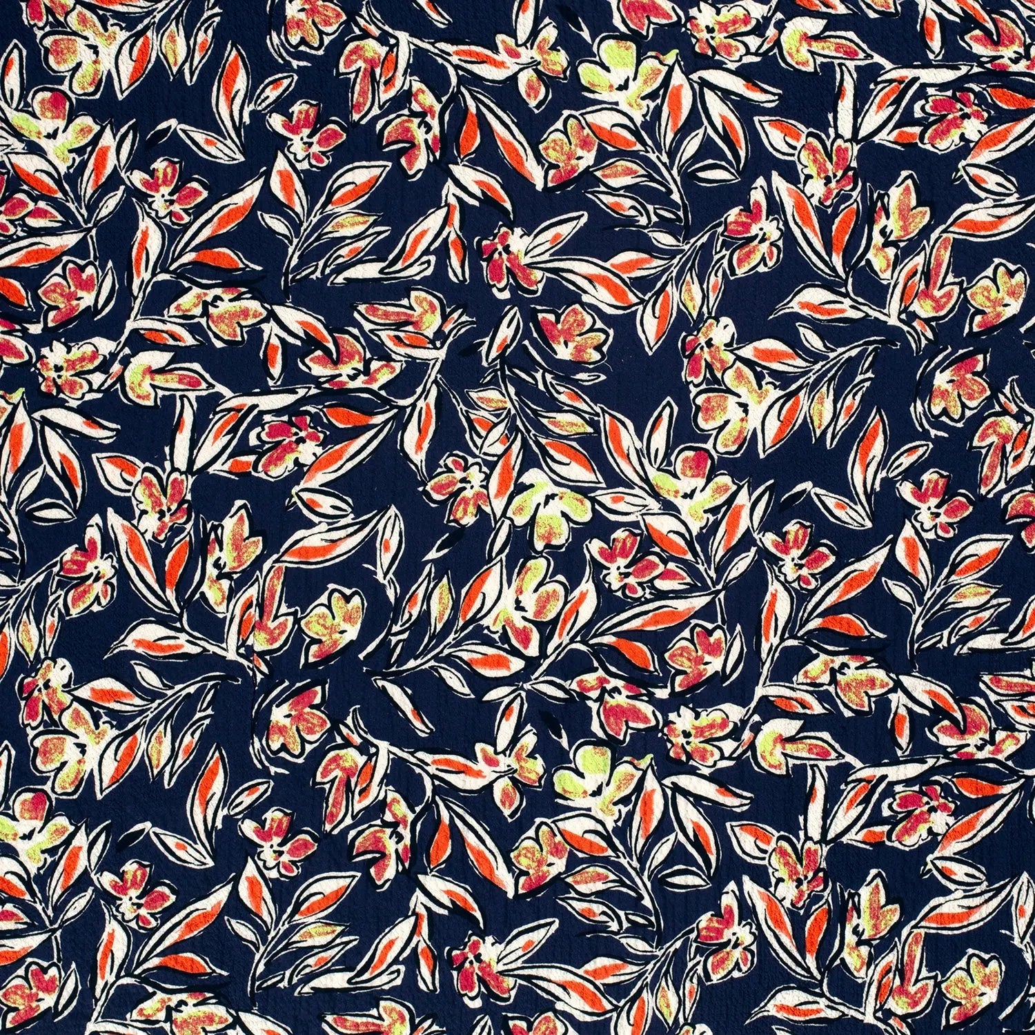 VISCOSE BUBBLE TISSU IMPRIMÉ FEUILLES BLEU MARINE - My Little Coupon