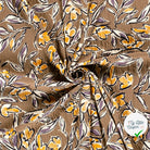 VISCOSE BUBBLE TISSU IMPRIMÉ FEUILLES MARRON TAUPE - My Little Coupon