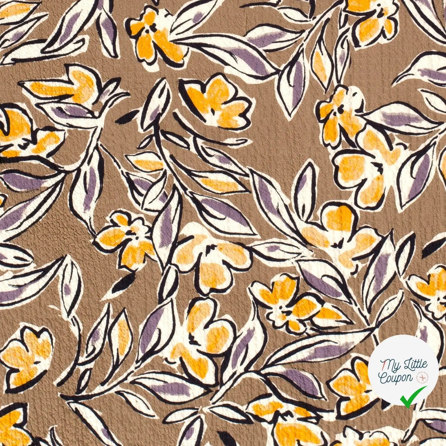 VISCOSE BUBBLE TISSU IMPRIMÉ FEUILLES MARRON TAUPE - My Little Coupon