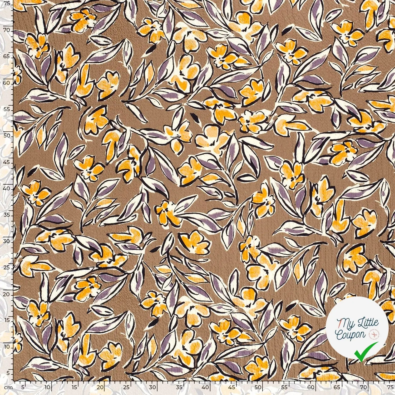 VISCOSE BUBBLE TISSU IMPRIMÉ FEUILLES MARRON TAUPE - My Little Coupon