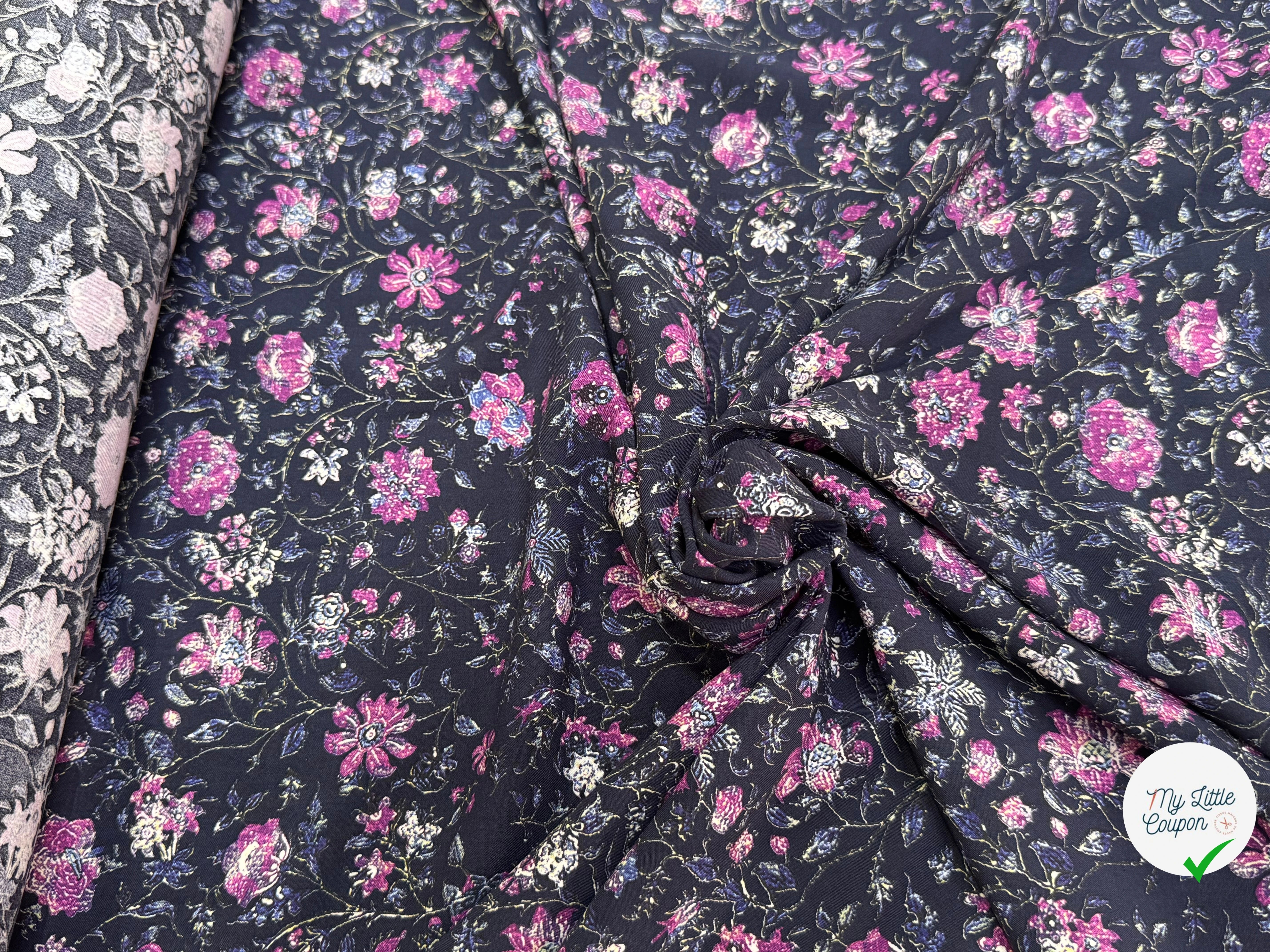 VISCOSE DOUCE ET FLUIDE  FOND NUIT FLORAUX VIOLET - My Little Coupon