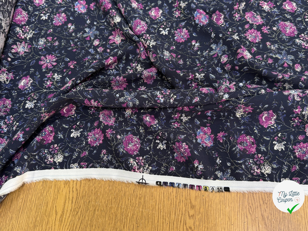 VISCOSE DOUCE ET FLUIDE  FOND NUIT FLORAUX VIOLET - My Little Coupon