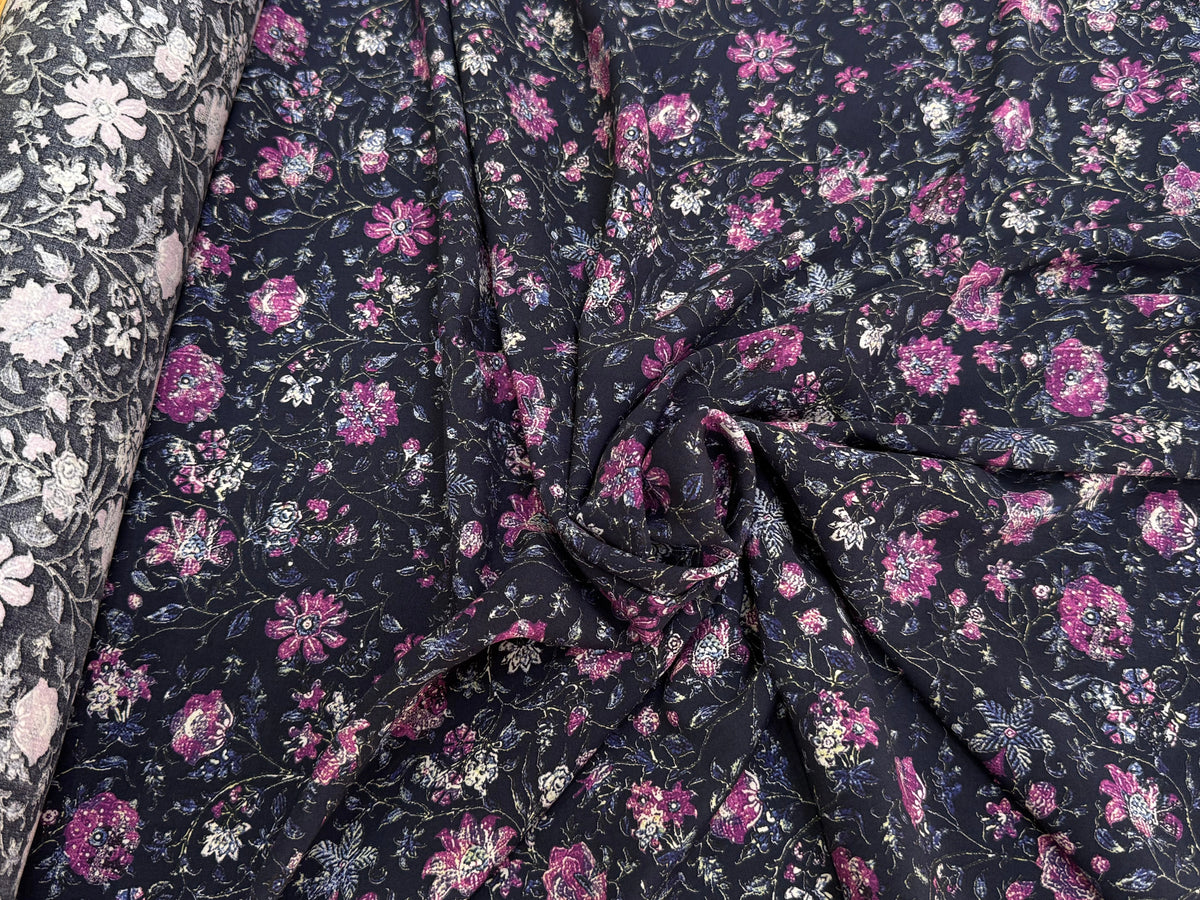 VISCOSE DOUCE ET FLUIDE  FOND NUIT FLORAUX VIOLET - My Little Coupon