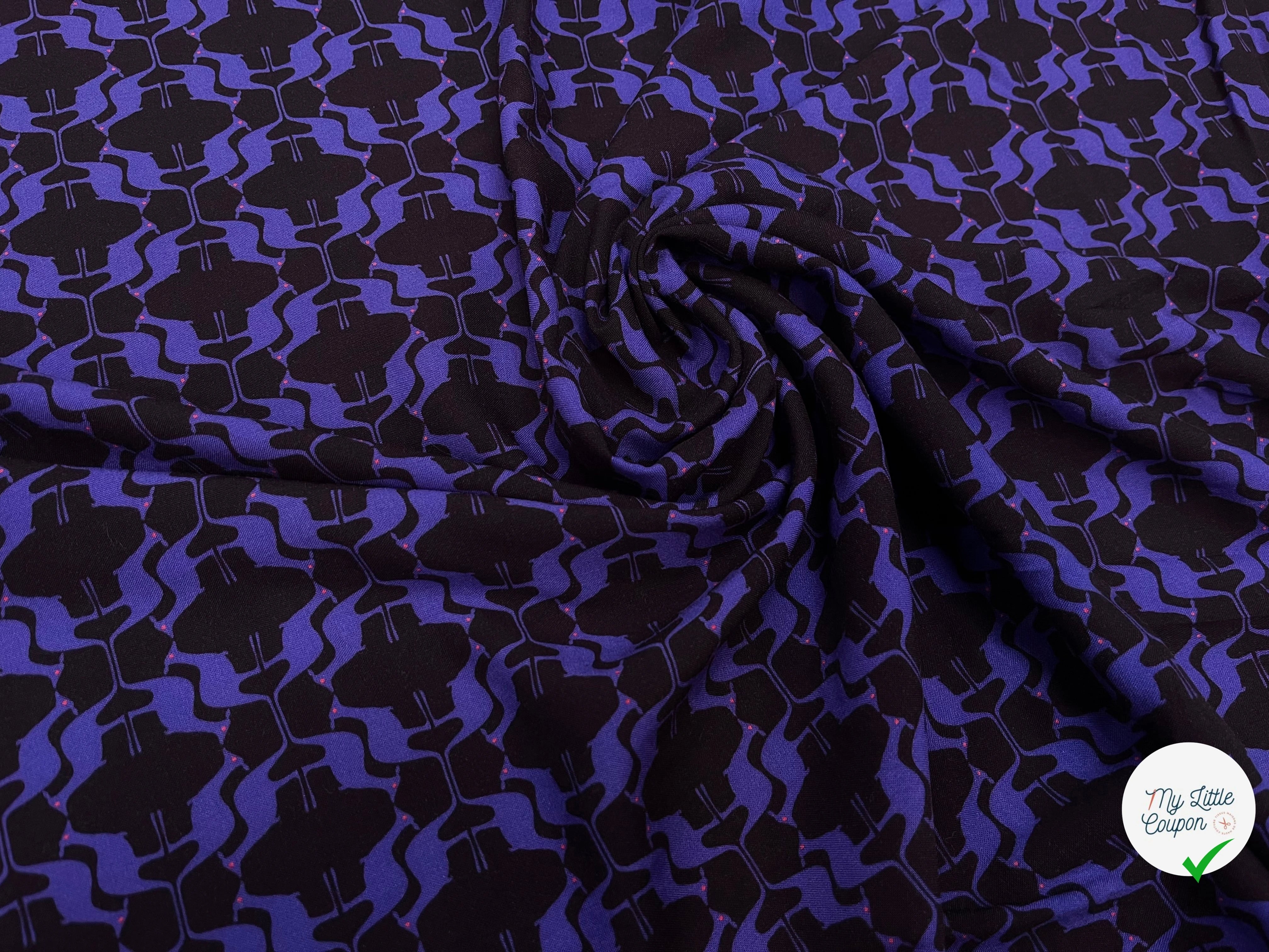 VISCOSE DOUCE MOTIF KANGOUROU BLEU FOND NOIR - My Little Coupon