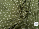 VISCOSE DOUCE TRES LEGEREMENT SATINEE MOTIF FEUILLAGES KAKI - My Little Coupon