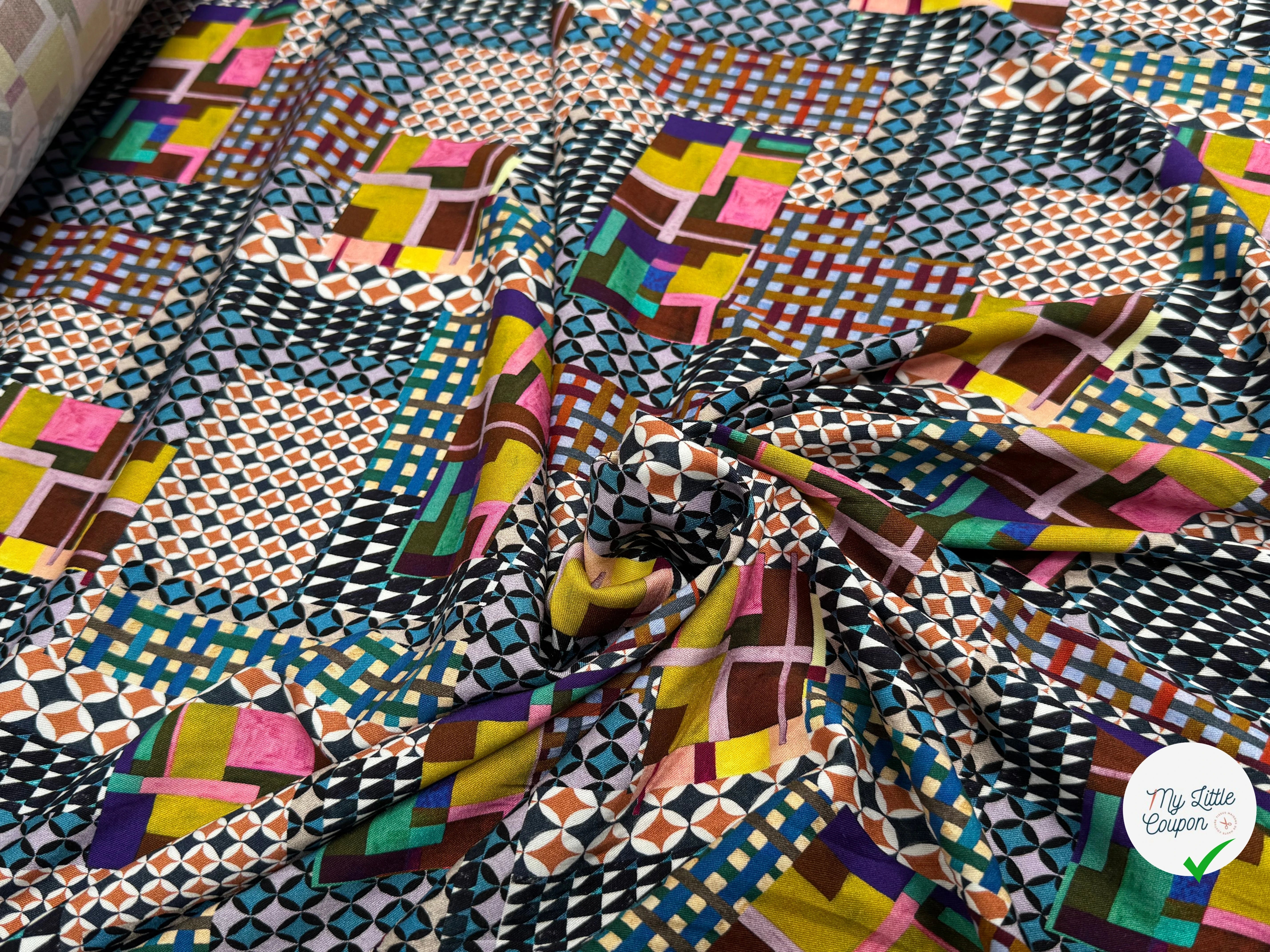VISCOSE ÉLASTHANNE IMPRIMÉ MOSAÏQUE PUNGI TOPO MOSAIQUE - My Little Coupon