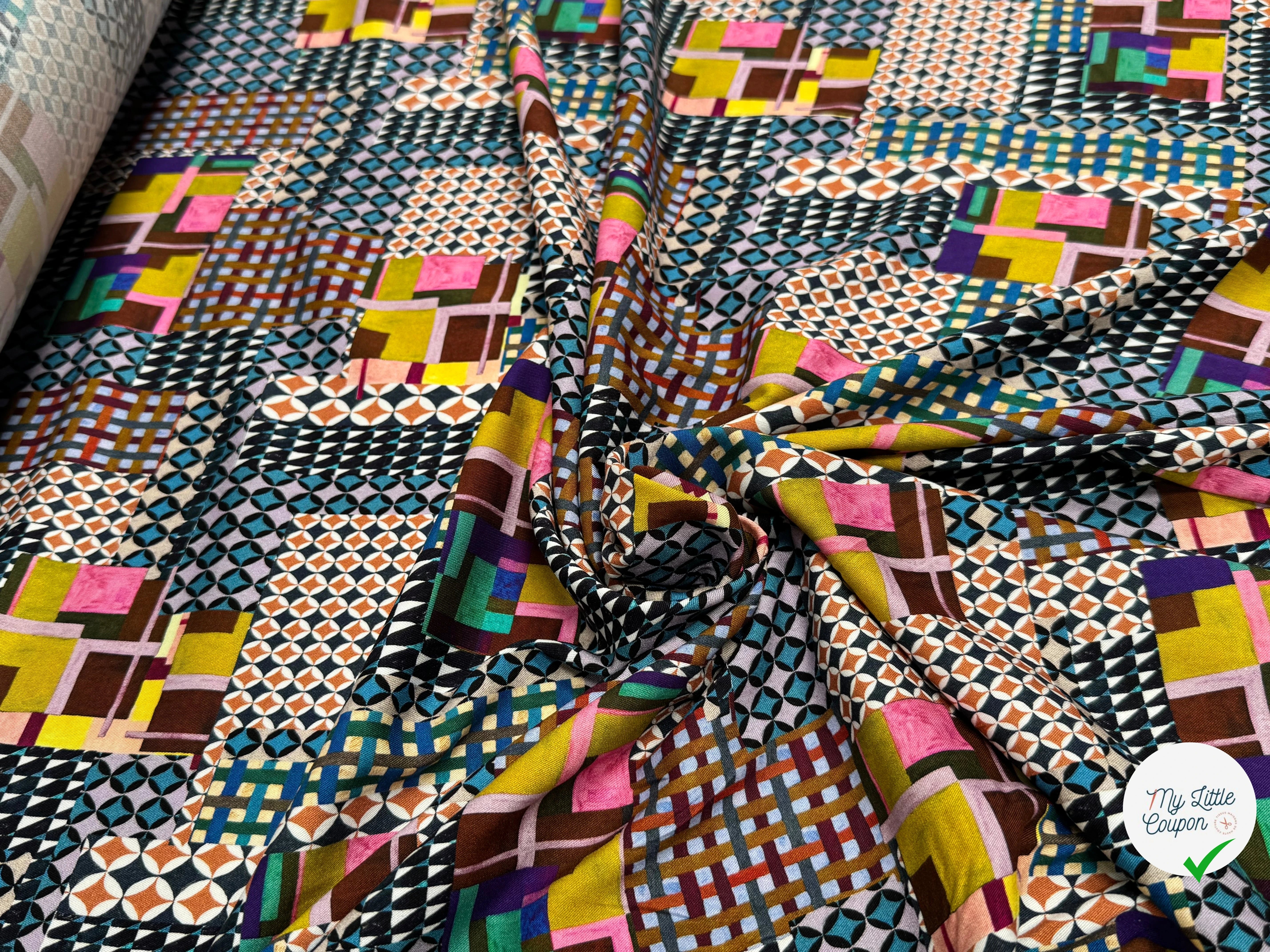 VISCOSE ÉLASTHANNE IMPRIMÉ MOSAÏQUE PUNGI TOPO MOSAIQUE - My Little Coupon