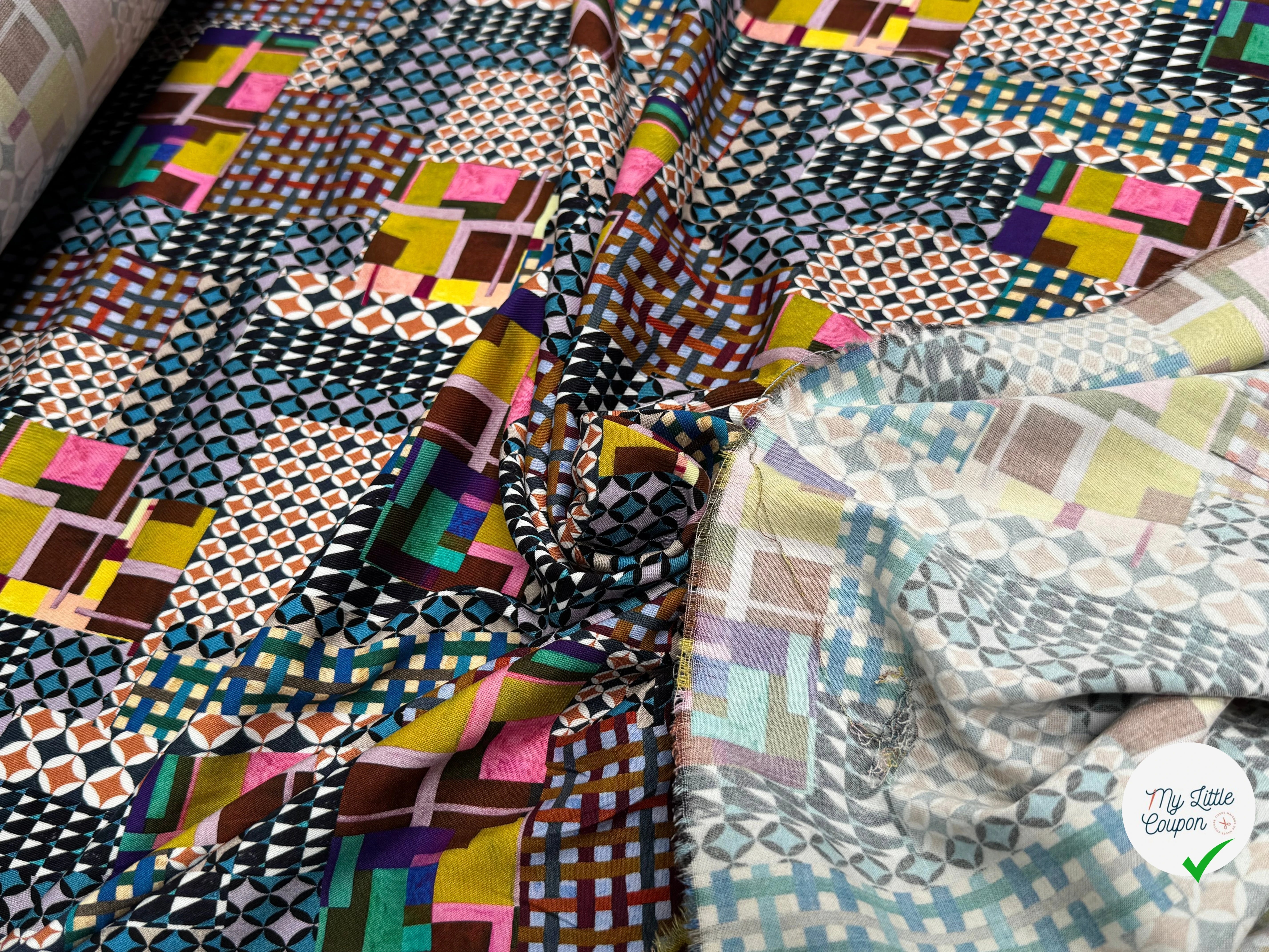 VISCOSE ÉLASTHANNE IMPRIMÉ MOSAÏQUE PUNGI TOPO MOSAIQUE - My Little Coupon