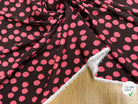 VISCOSE ÉLASTHANNE IMPRIMÉ POIS ROSES FOND MARRON - My Little Coupon